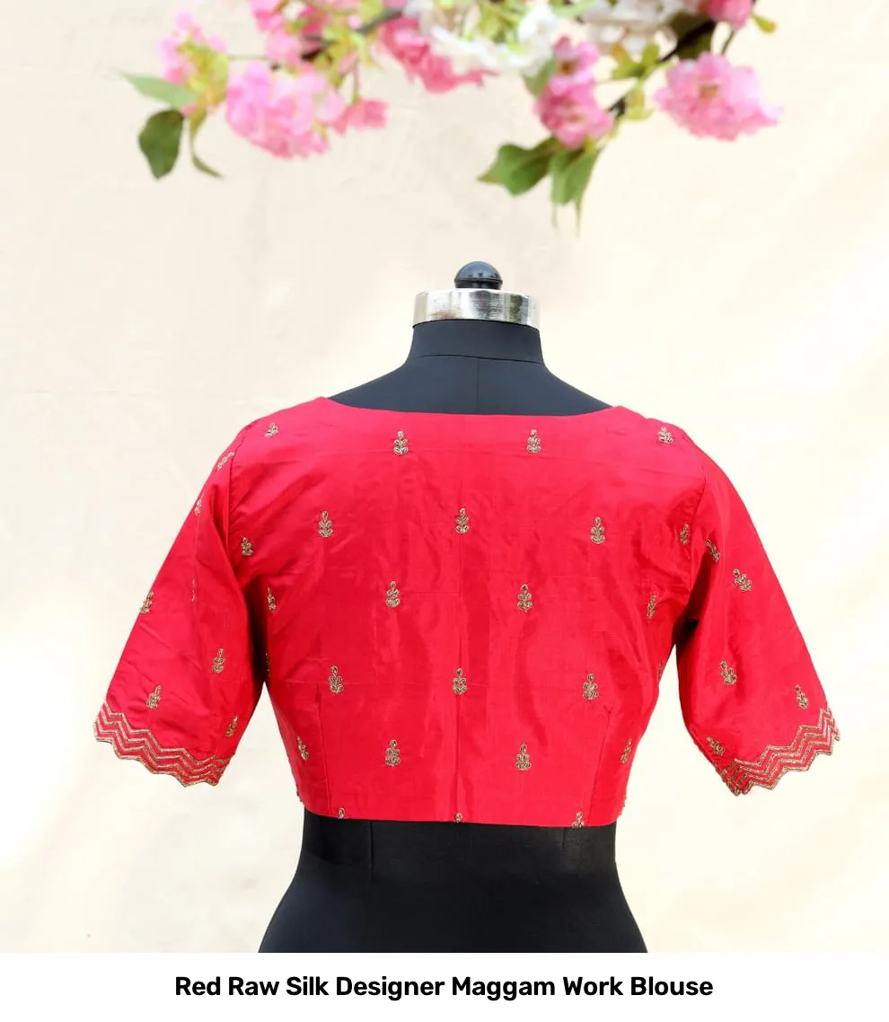 Red Raw Silk Designer Maggam Work Blouse 3