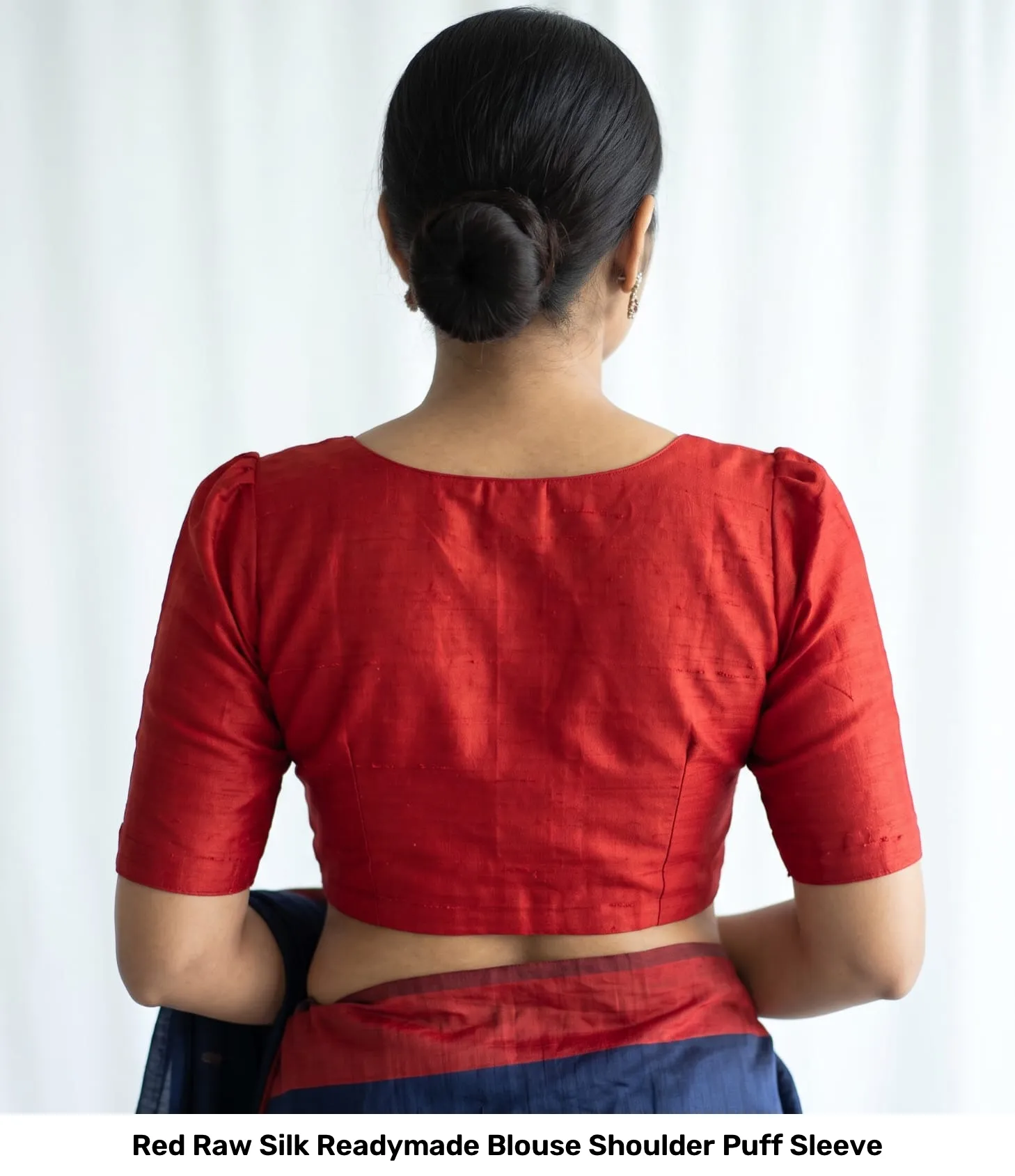 Red Raw Silk Readymade Blouse Shoulder Puff Sleeve 2
