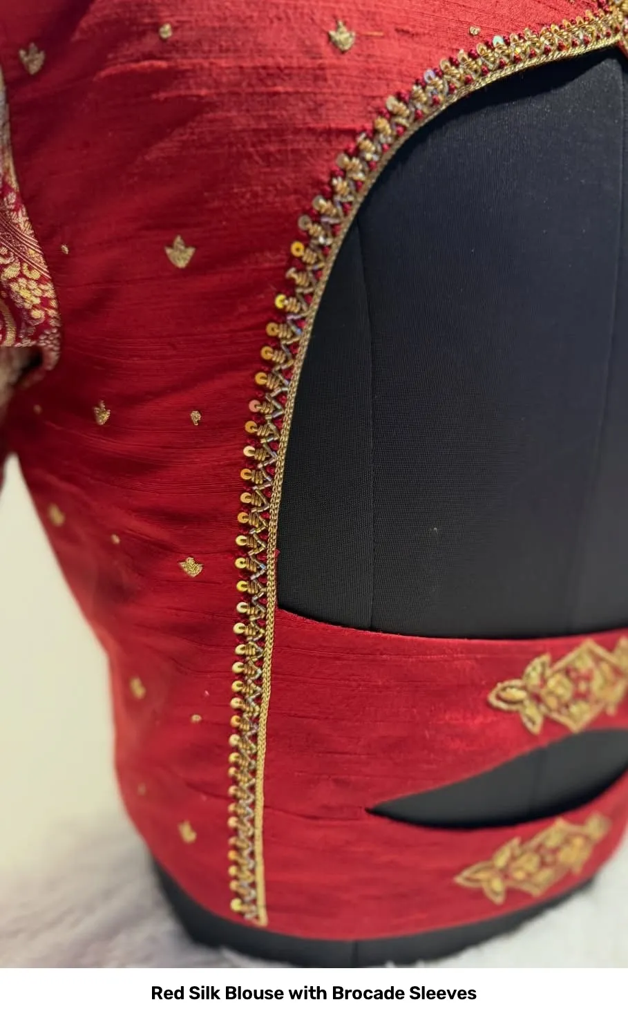 Red Silk Blouse with Brocade Sleeves 2