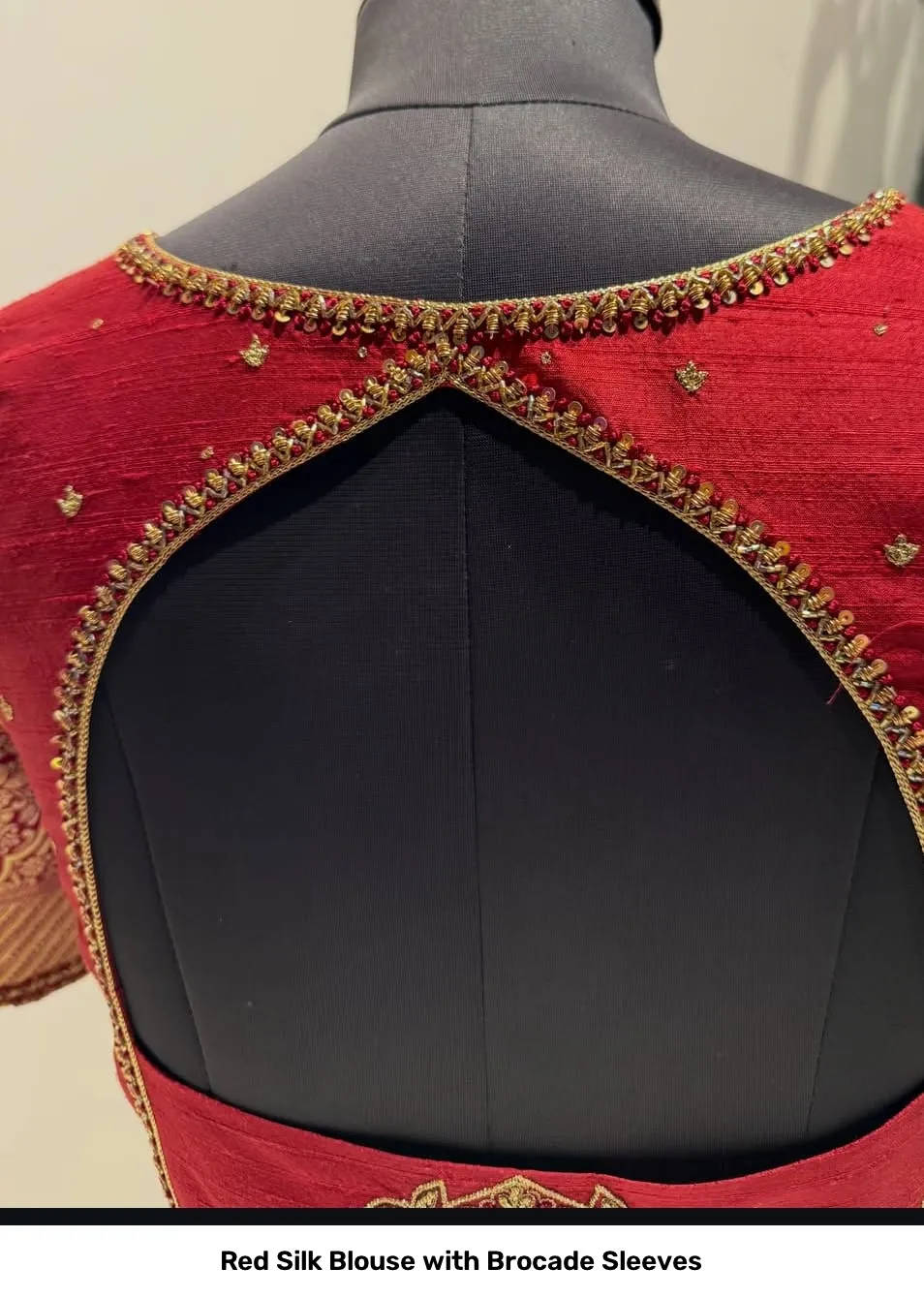 Red Silk Blouse with Brocade Sleeves 3
