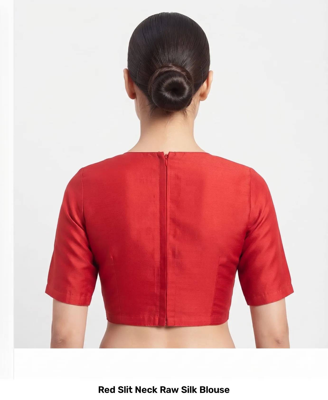Red Slit Neck Raw Silk Blouse 2
