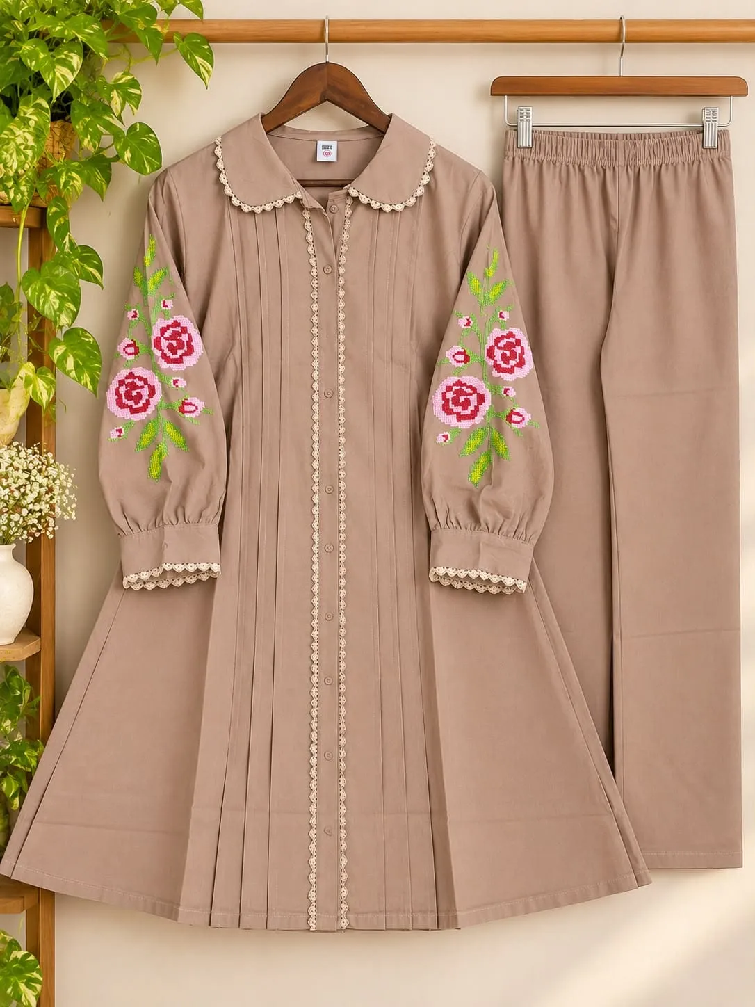 Rose Embroidered Rayon Cord Set