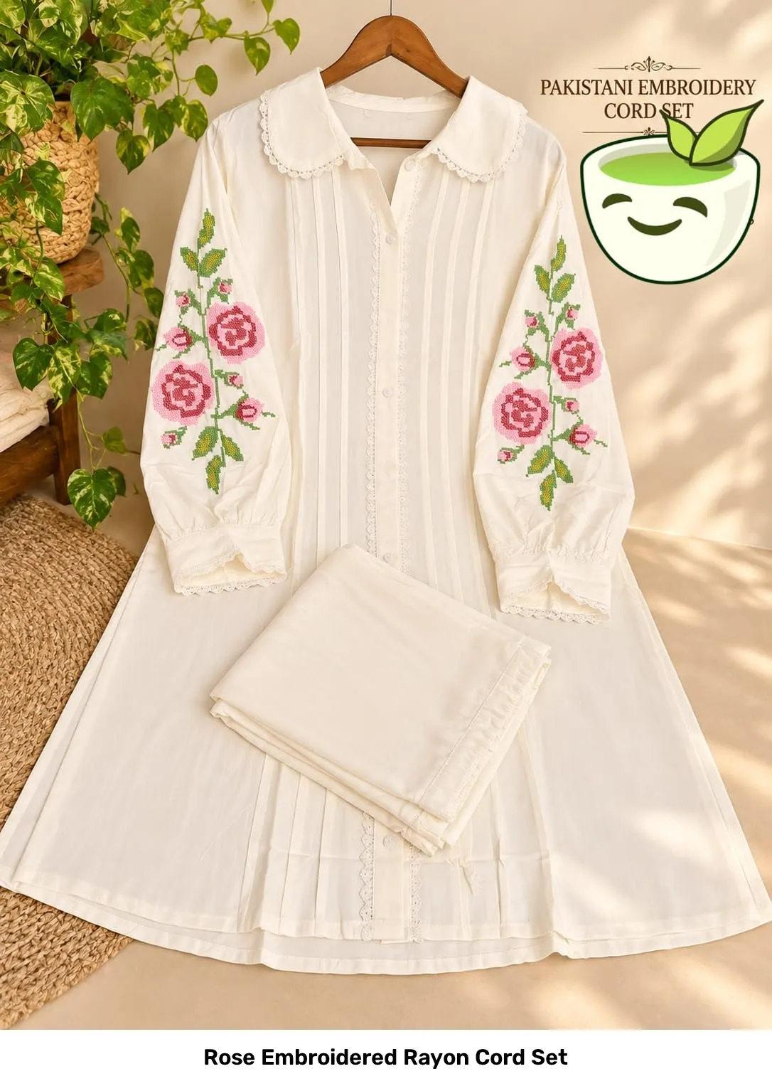 Rose Embroidered Rayon Cord Set 3