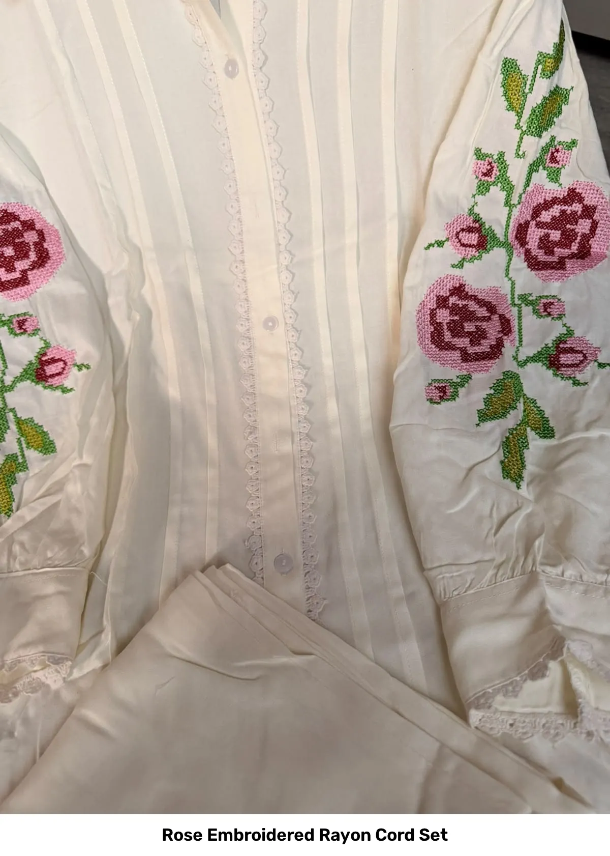 Rose Embroidered Rayon Cord Set 5