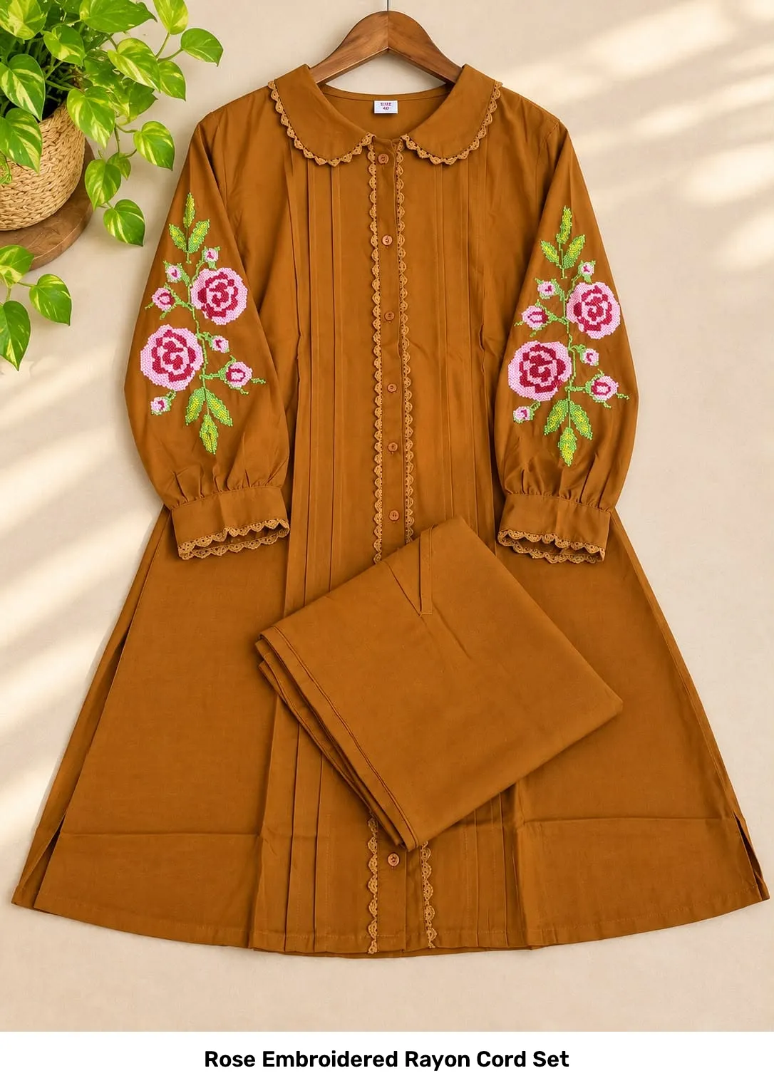 Rose Embroidered Rayon Cord Set 7