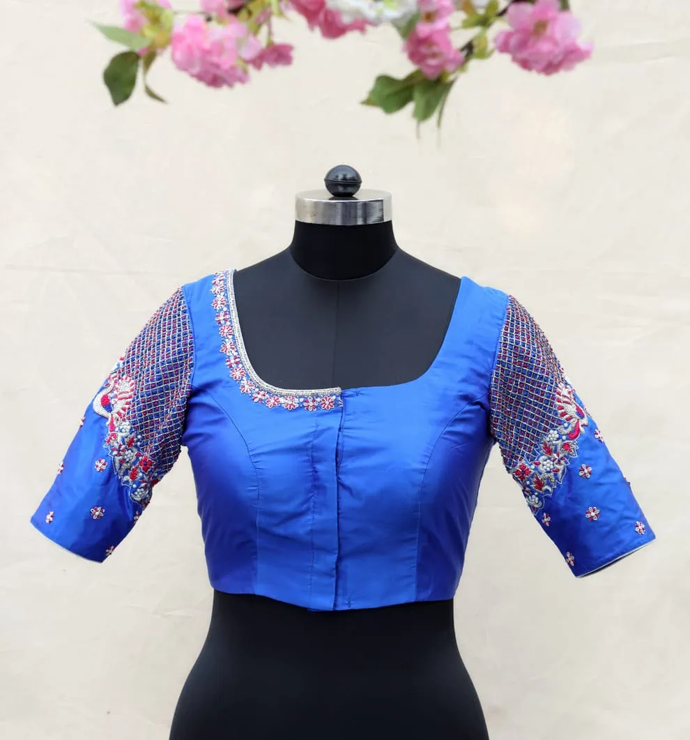 Royal Blue Embroidered Maggam Blouse