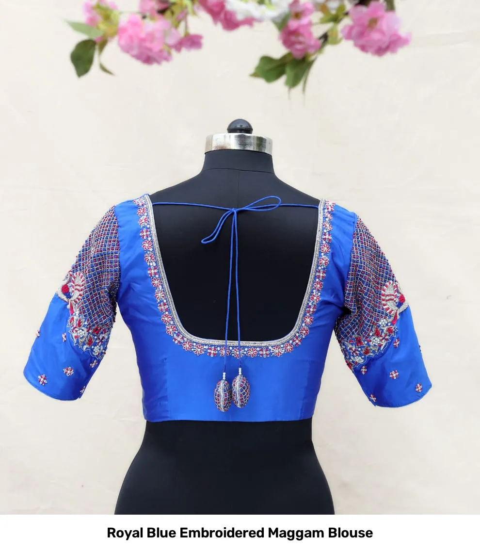 Royal Blue Embroidered Maggam Blouse 2