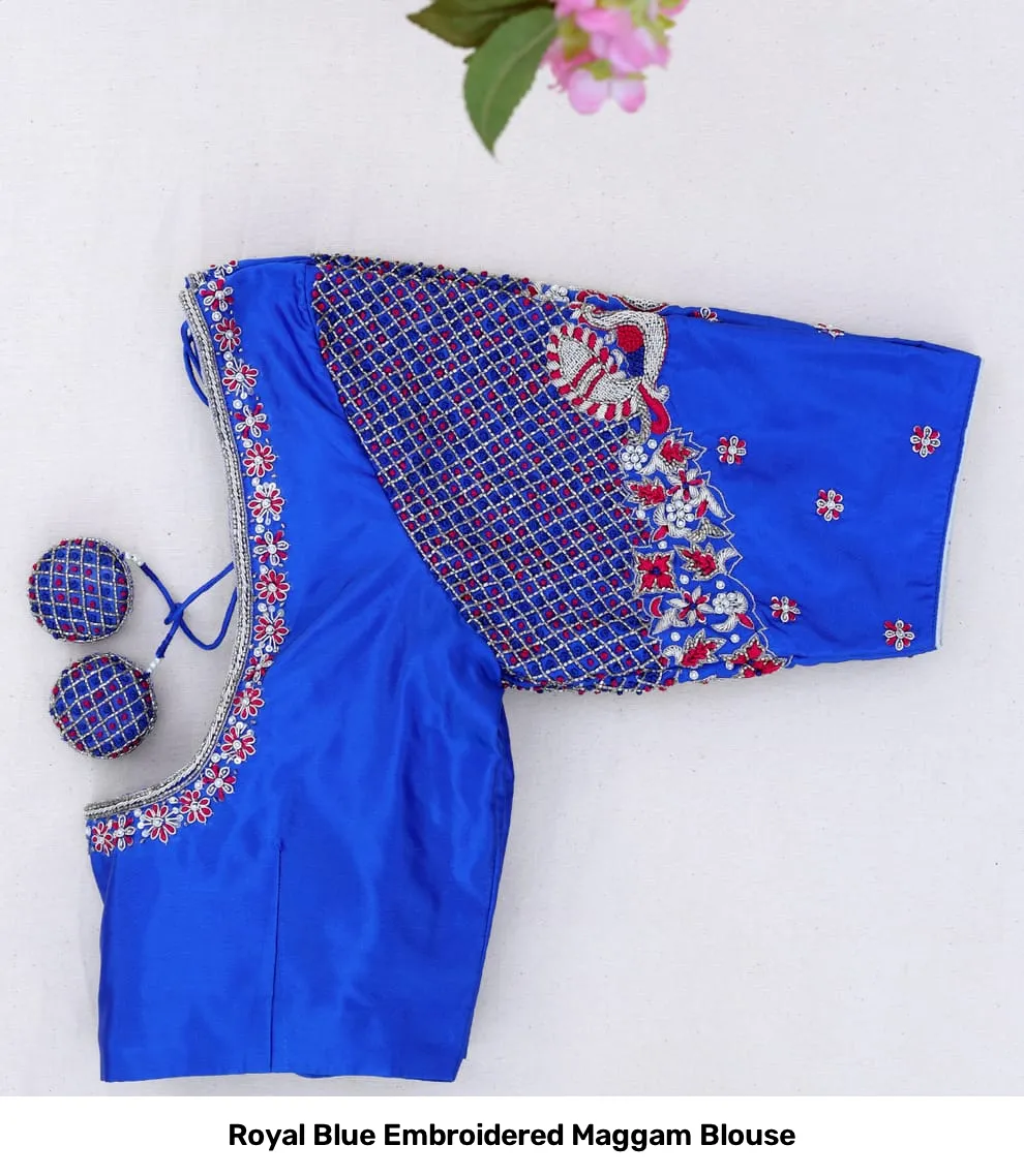 Royal Blue Embroidered Maggam Blouse 3