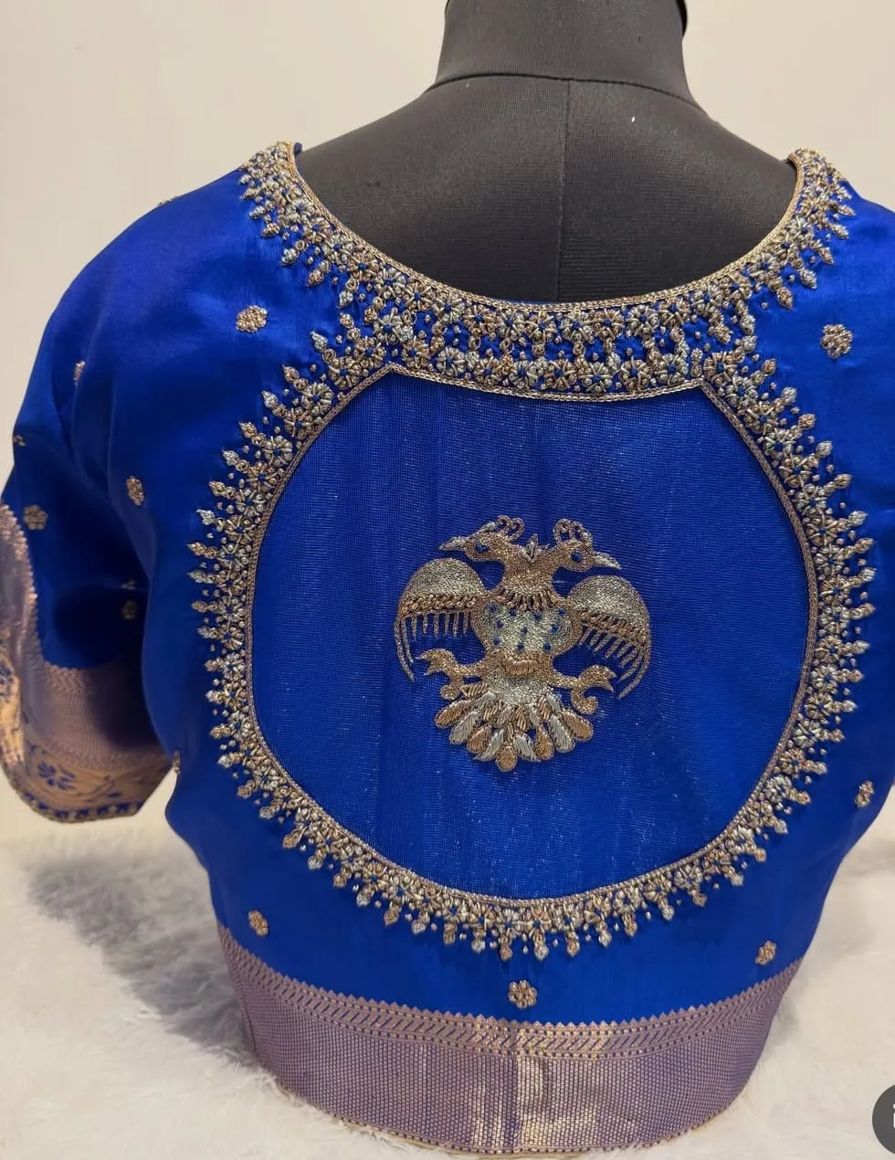 Royal Blue Gandaberunda Maggam Work Blouse
