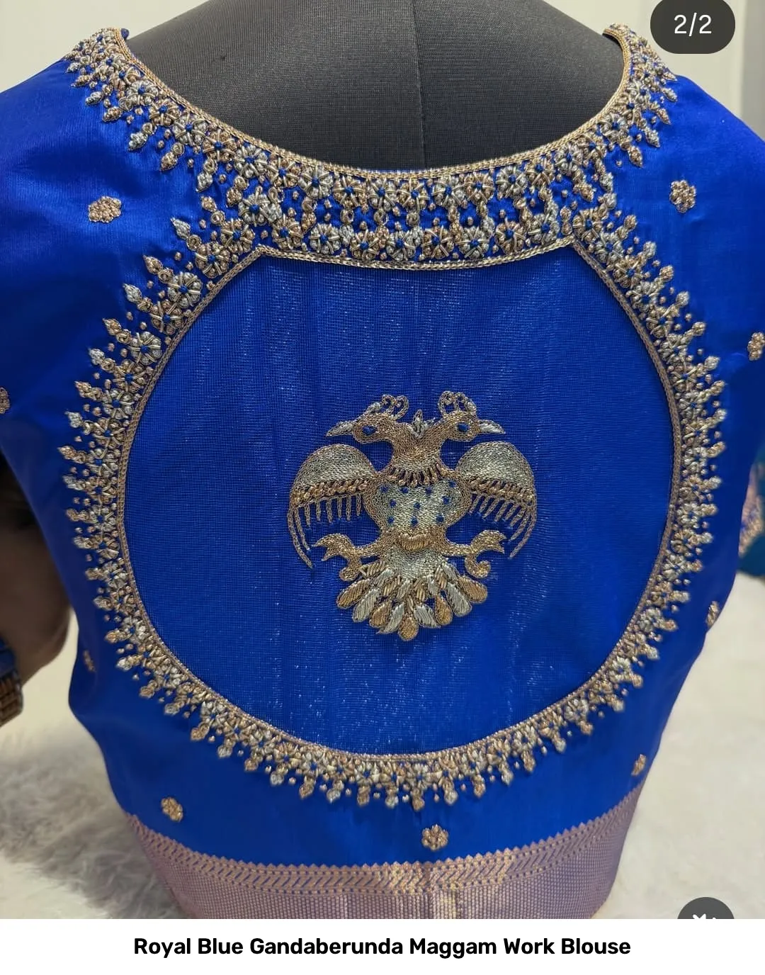 Royal Blue Gandaberunda Maggam Work Blouse 2