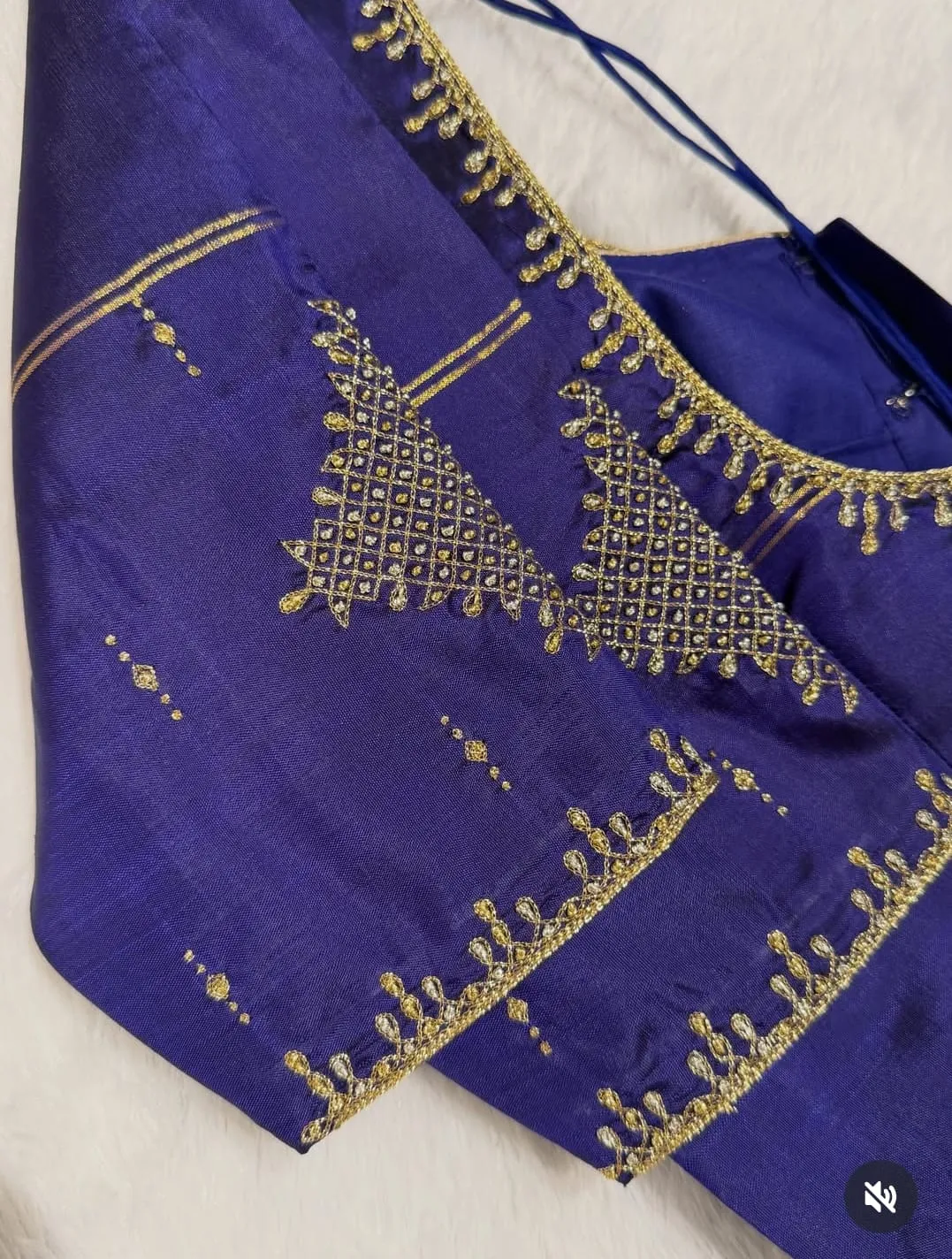 Royal Blue Raw Silk Blouse with Jaal Work | Handcrafted Gold Zari Maggam Work Bridal Saree Blouse