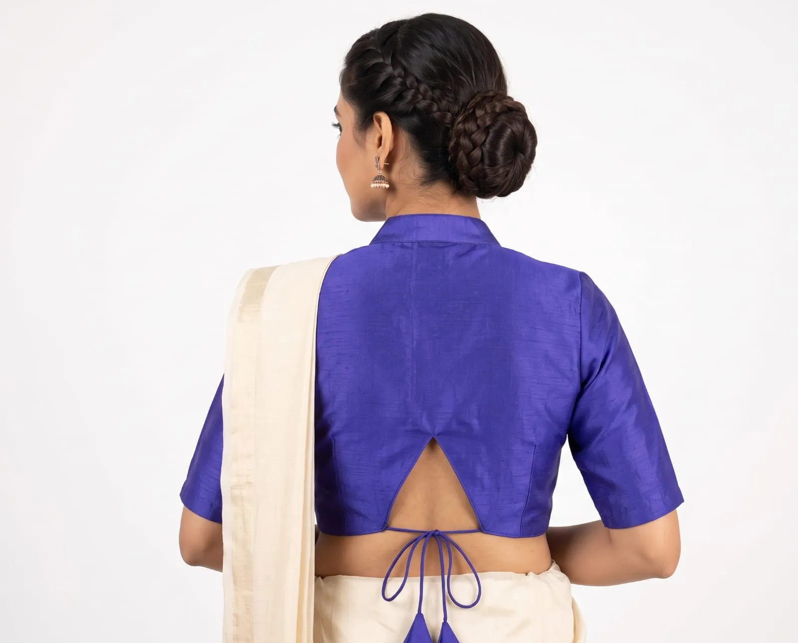 Royal Blue Raw Silk Collar Blouse Triangle Cutout Back Saree Blouse