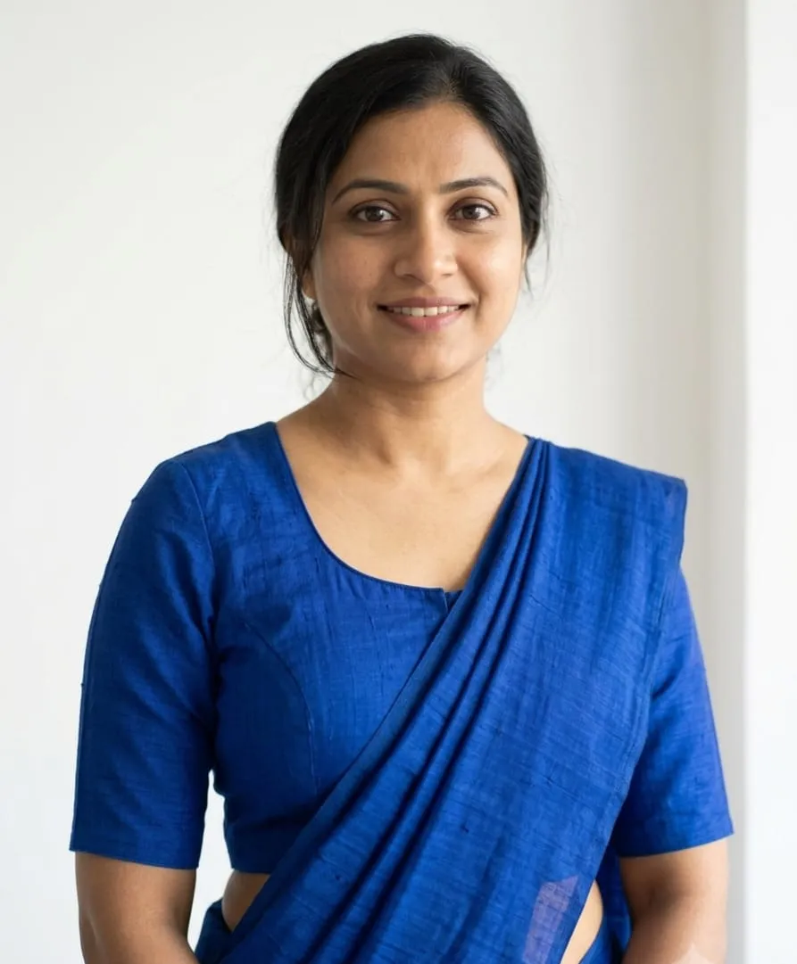 Royal Blue Raw Silk Deep U-Neck Blouse