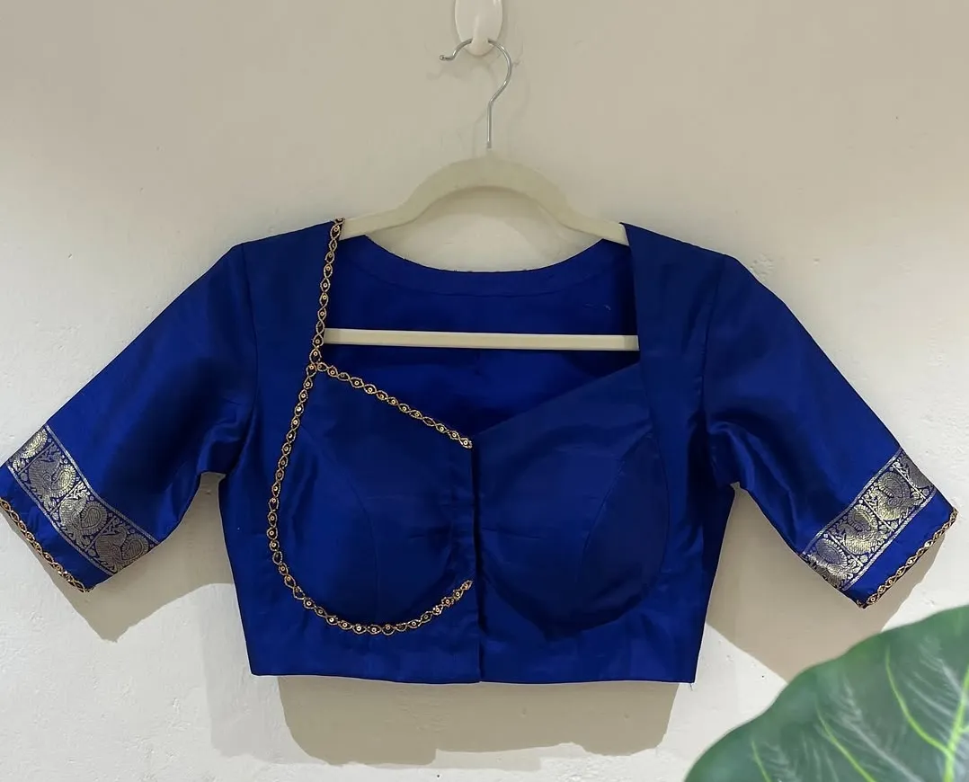 Royal Blue Raw Silk Padded Designer Blouse