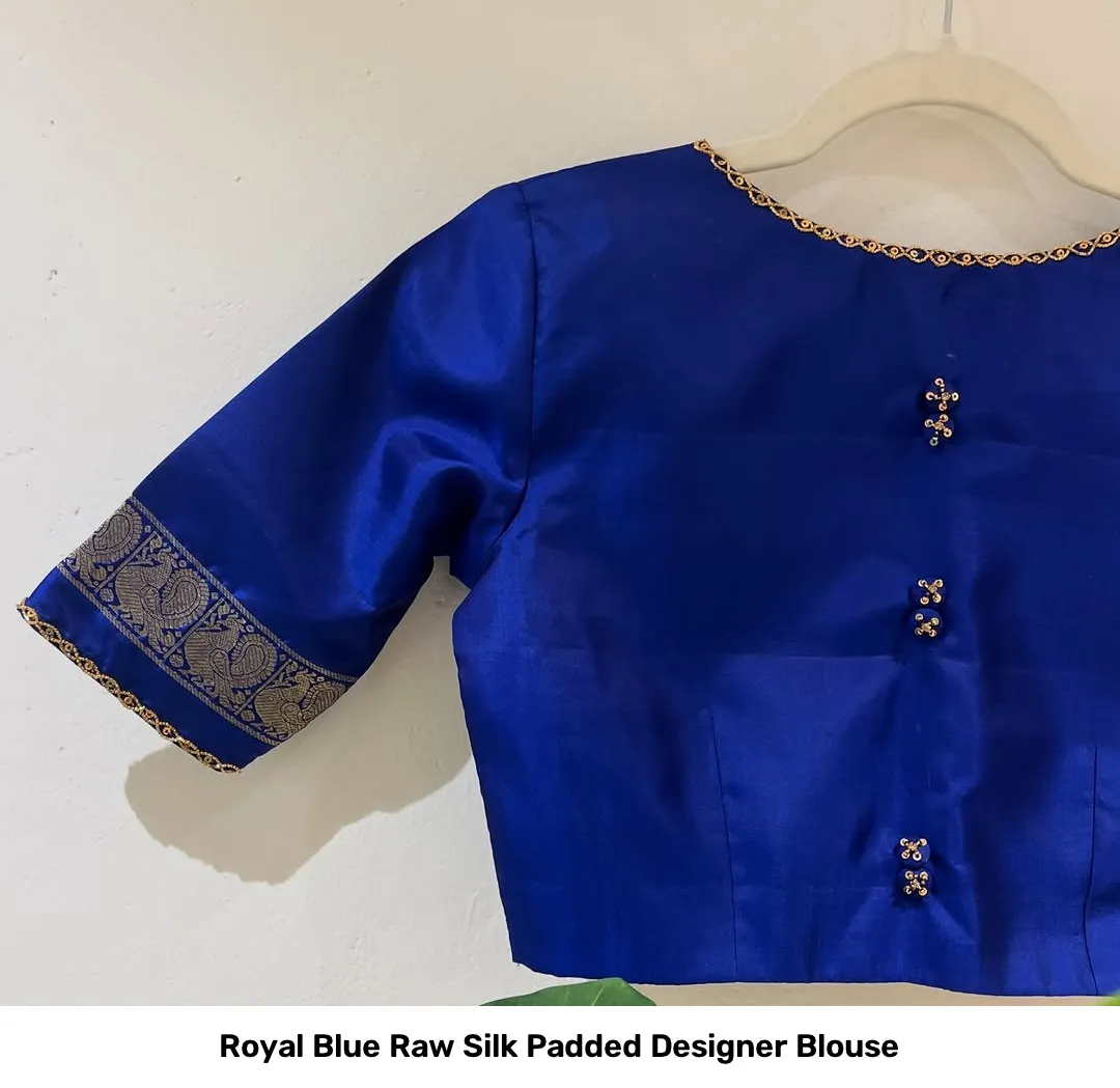 Royal Blue Raw Silk Padded Designer Blouse 2