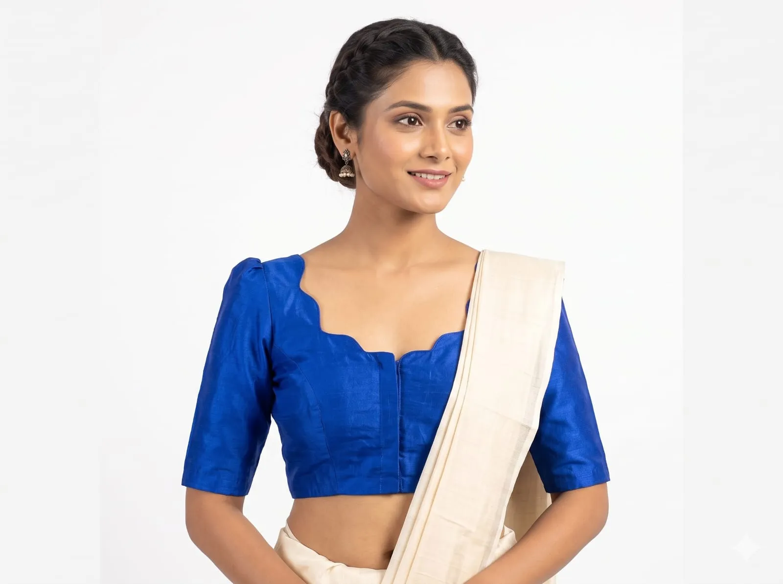 Royal Blue Raw Silk Scallop Blouse Backless Dori Saree Blouse