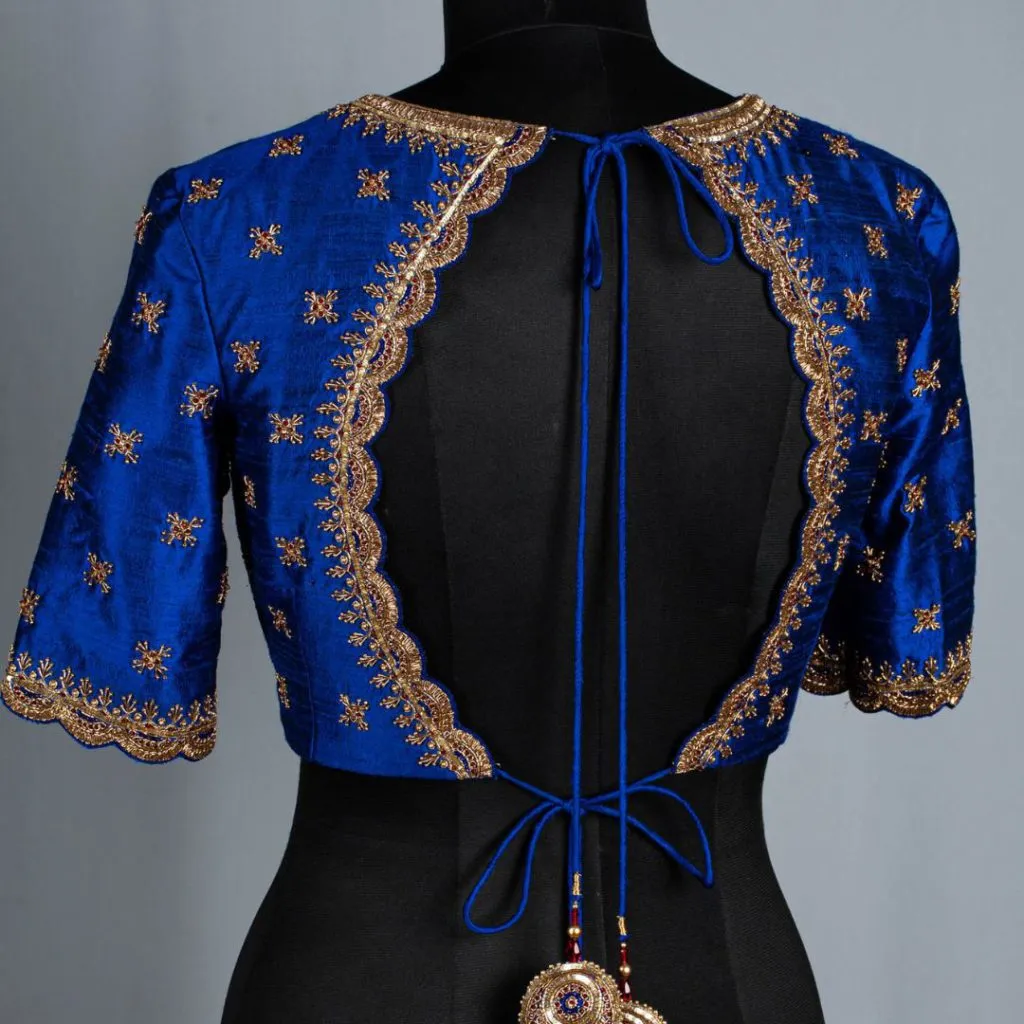 Royal Blue Scalloped Designer Blouse