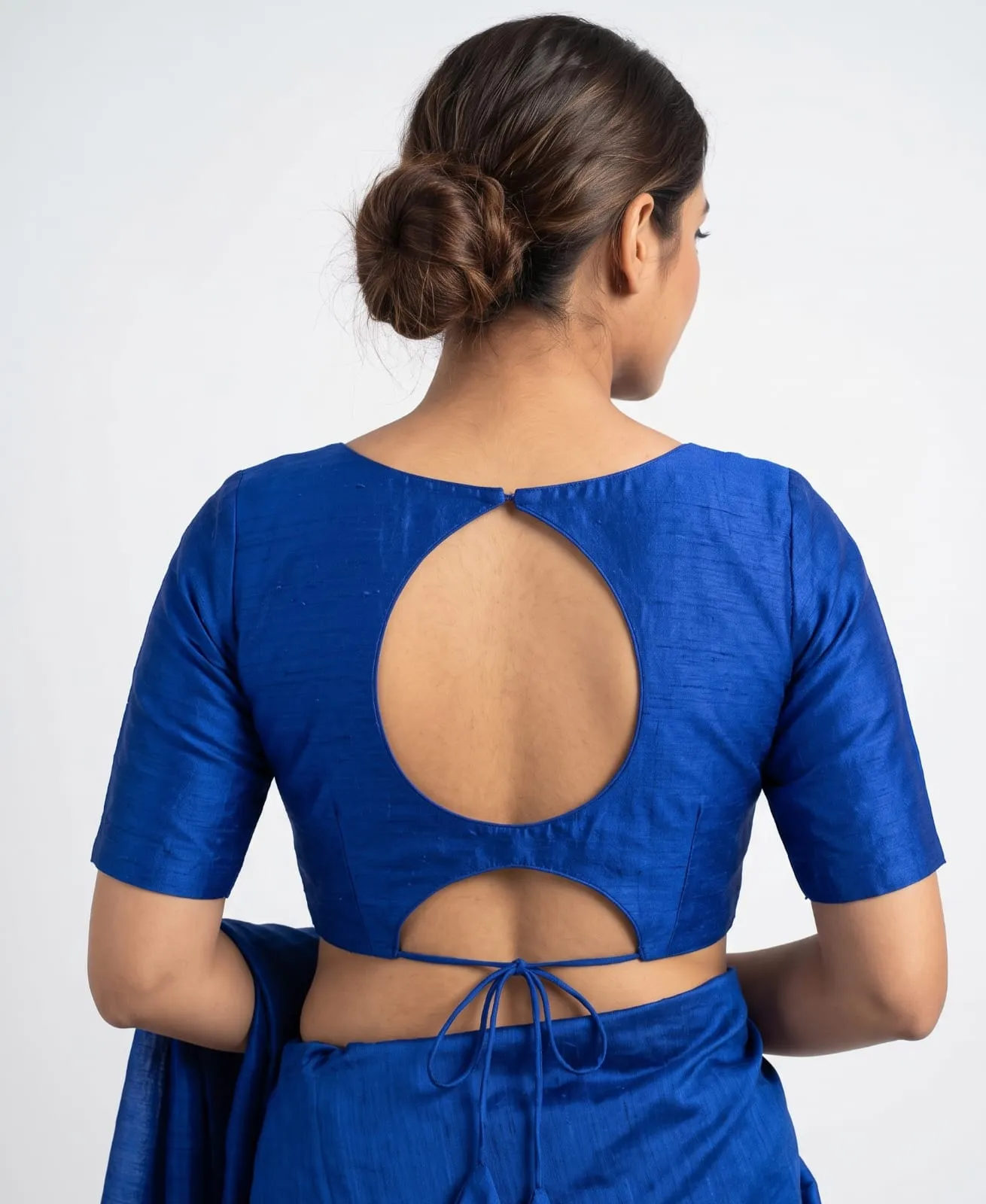 Royal Blue Silk Cutout Back Blouse Padded Readymade