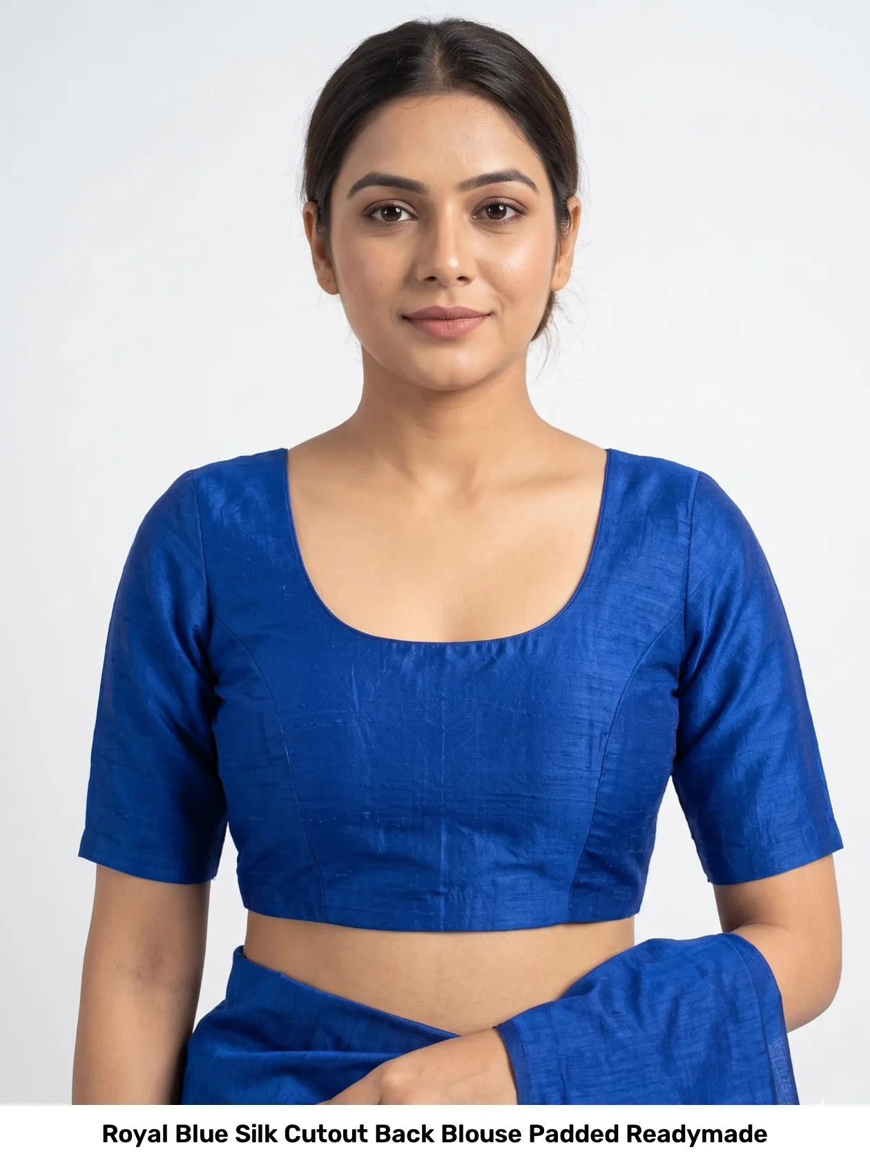 Royal Blue Silk Cutout Back Blouse Padded Readymade 2