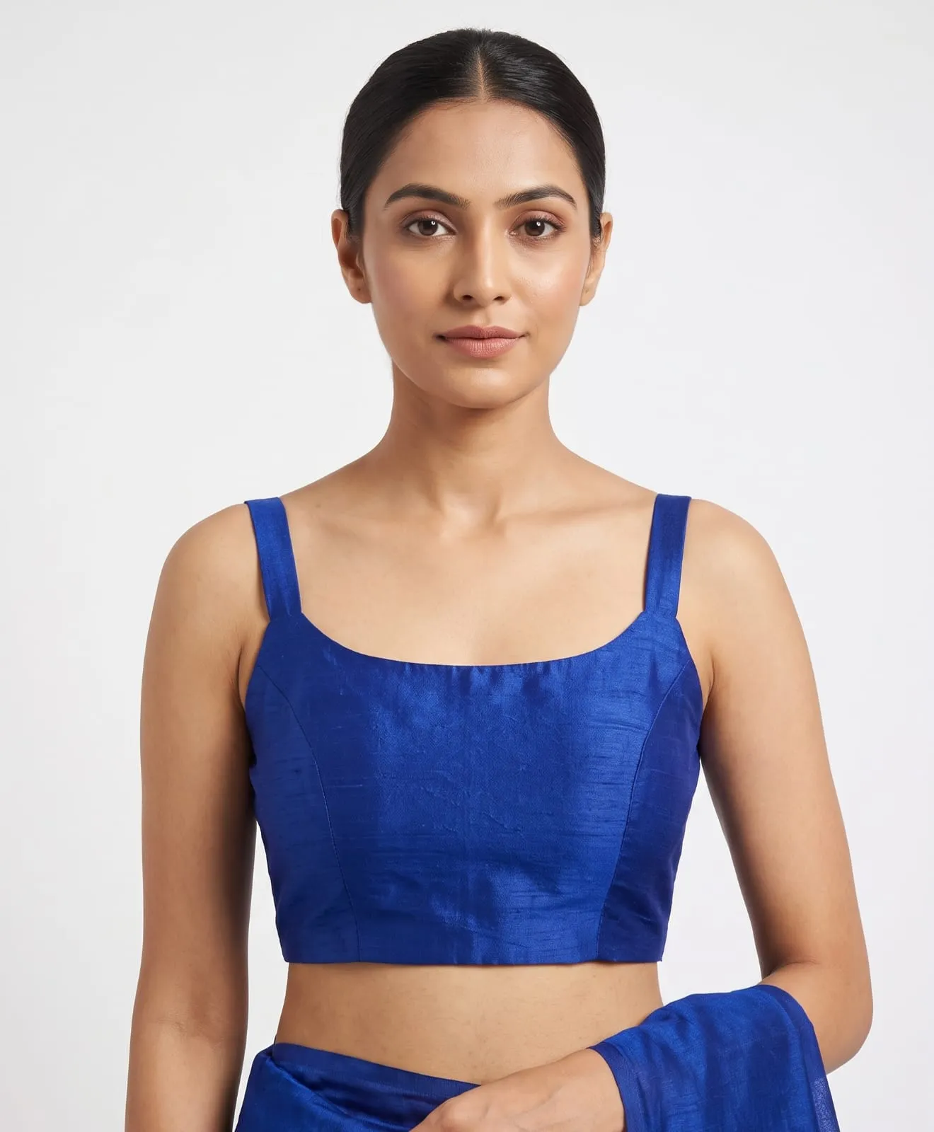 Royal Blue Silk Sleeveless Square Neck Blouse Padded