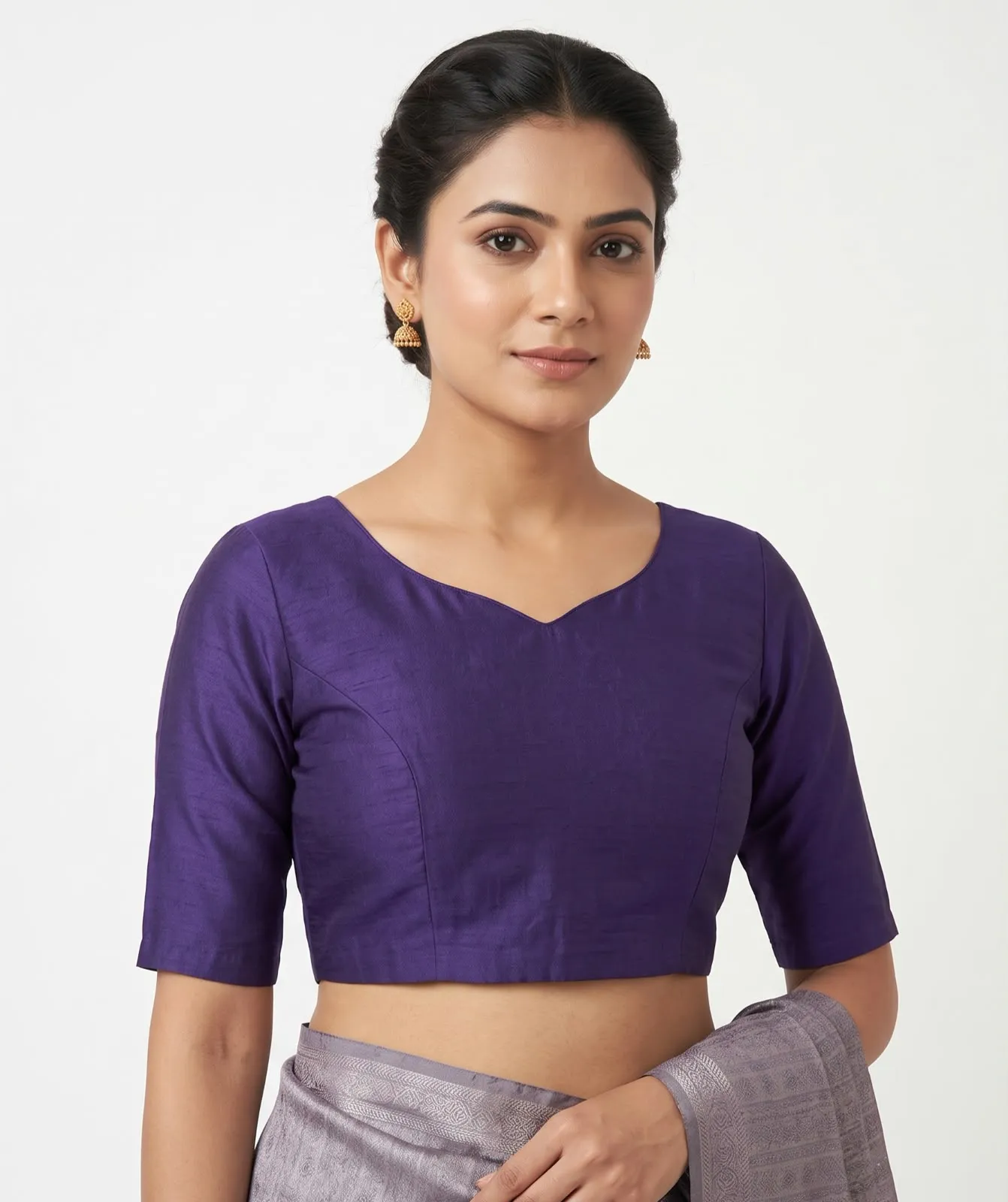 Royal Purple Raw Silk Blouse with Teardrop Cut Out Back