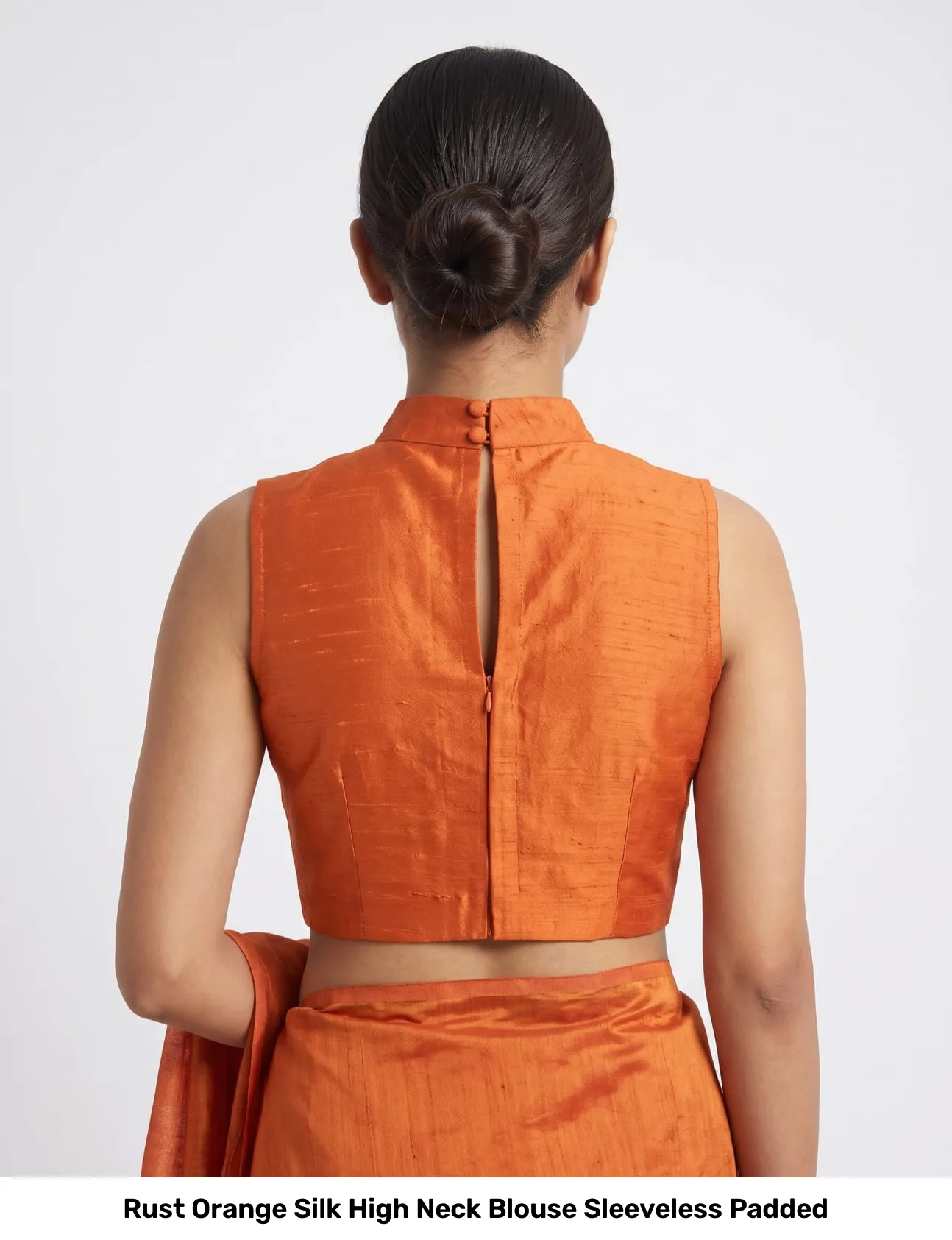 Rust Orange Silk High Neck Blouse Sleeveless Padded 2