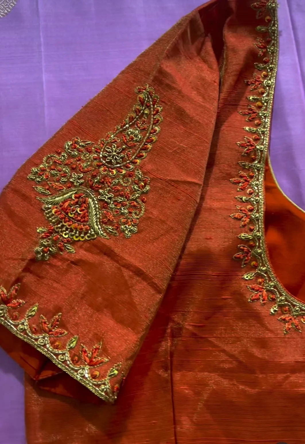 Rust Silk Aari Work Blouse