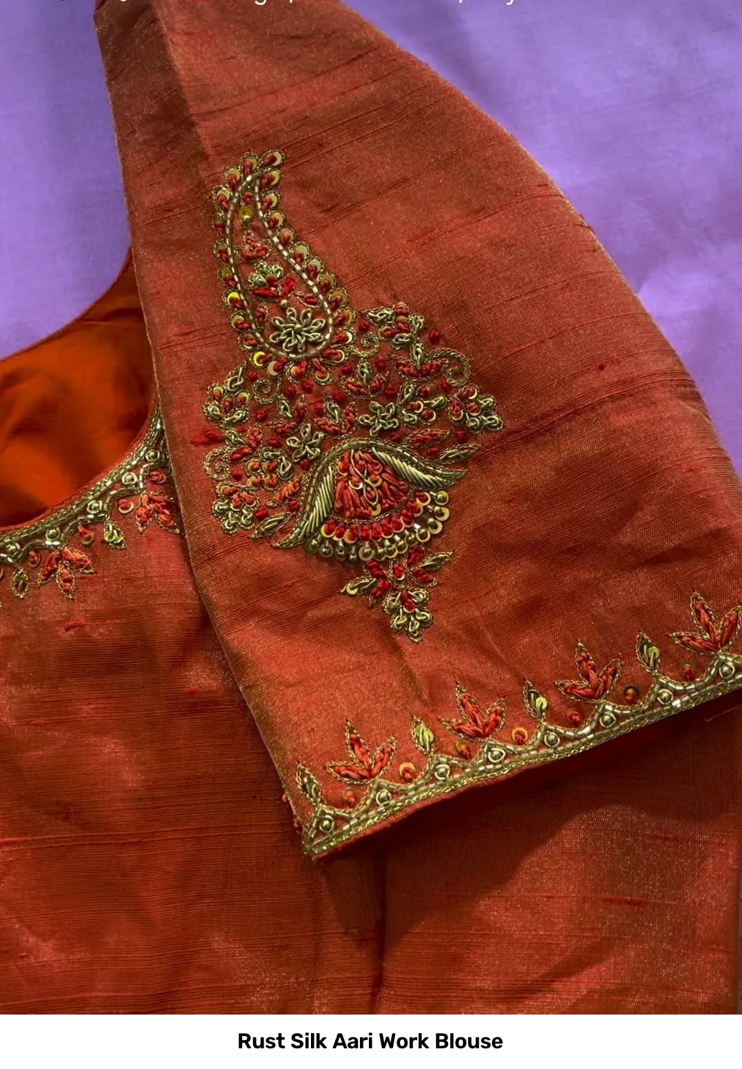 Rust Silk Aari Work Blouse 2