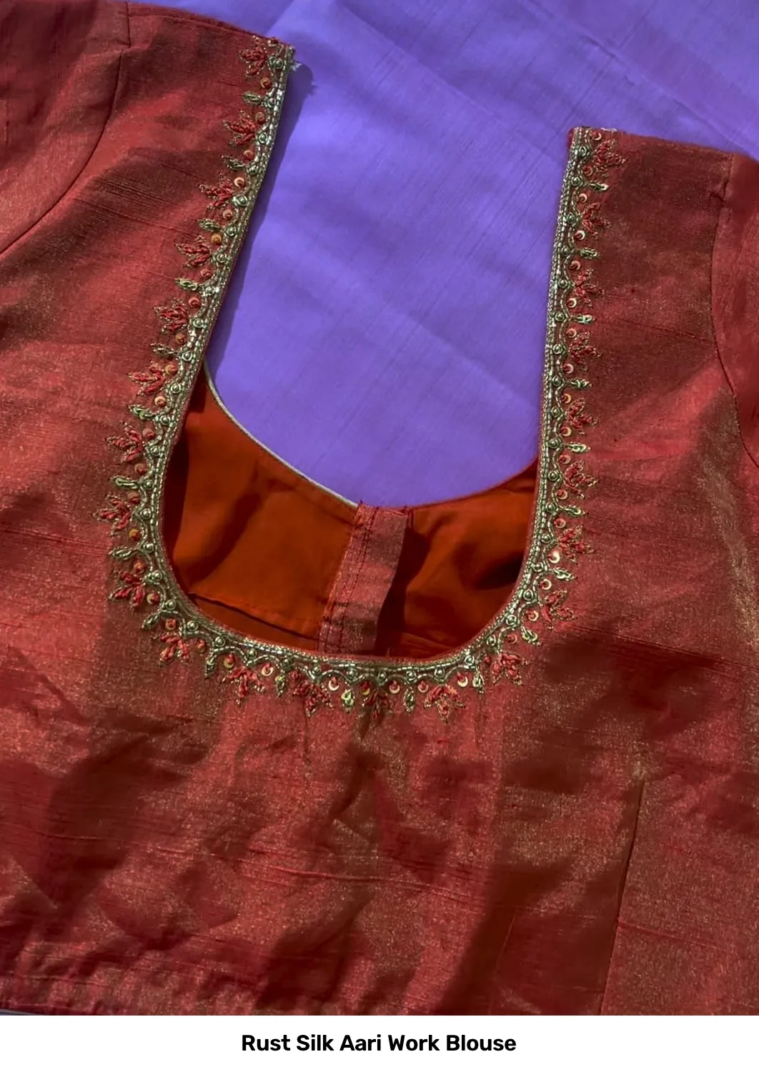 Rust Silk Aari Work Blouse 3