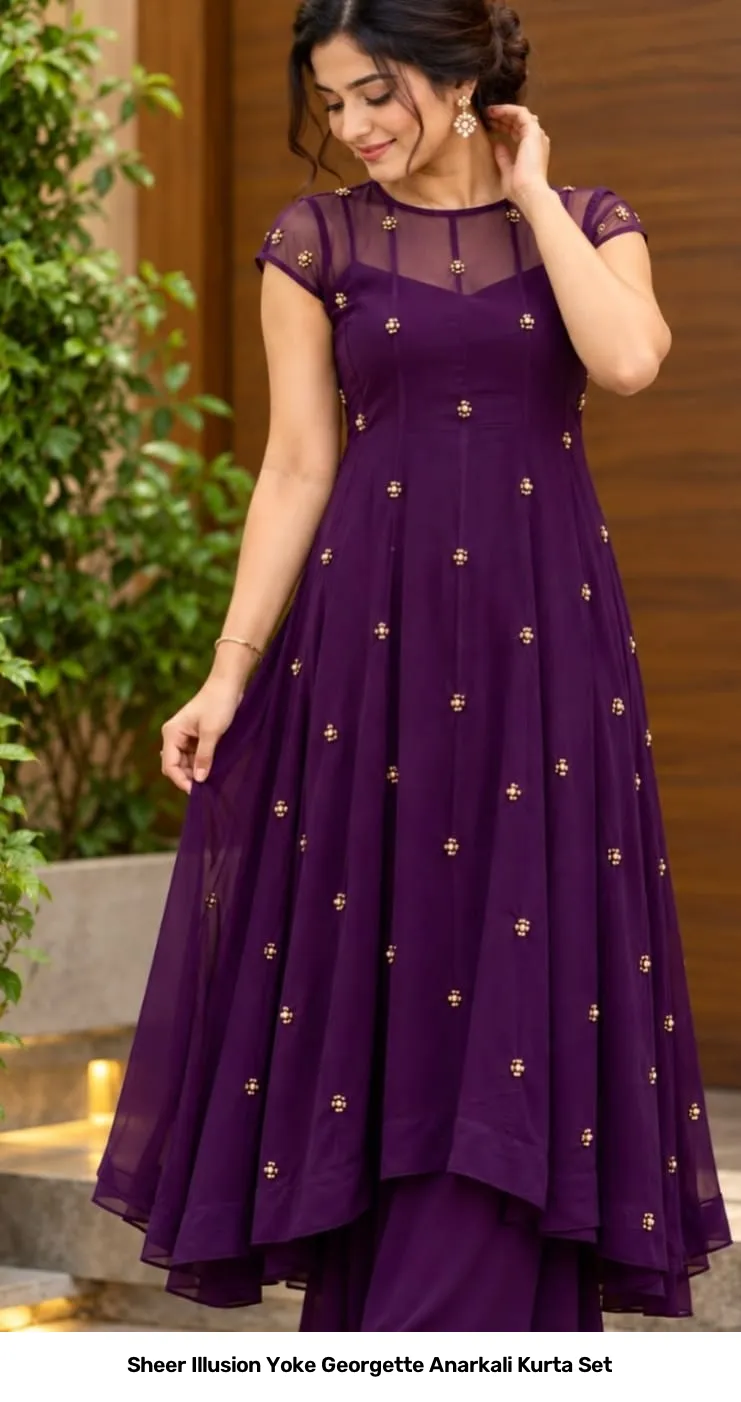Sheer Illusion Yoke Georgette Anarkali Kurta Set 2
