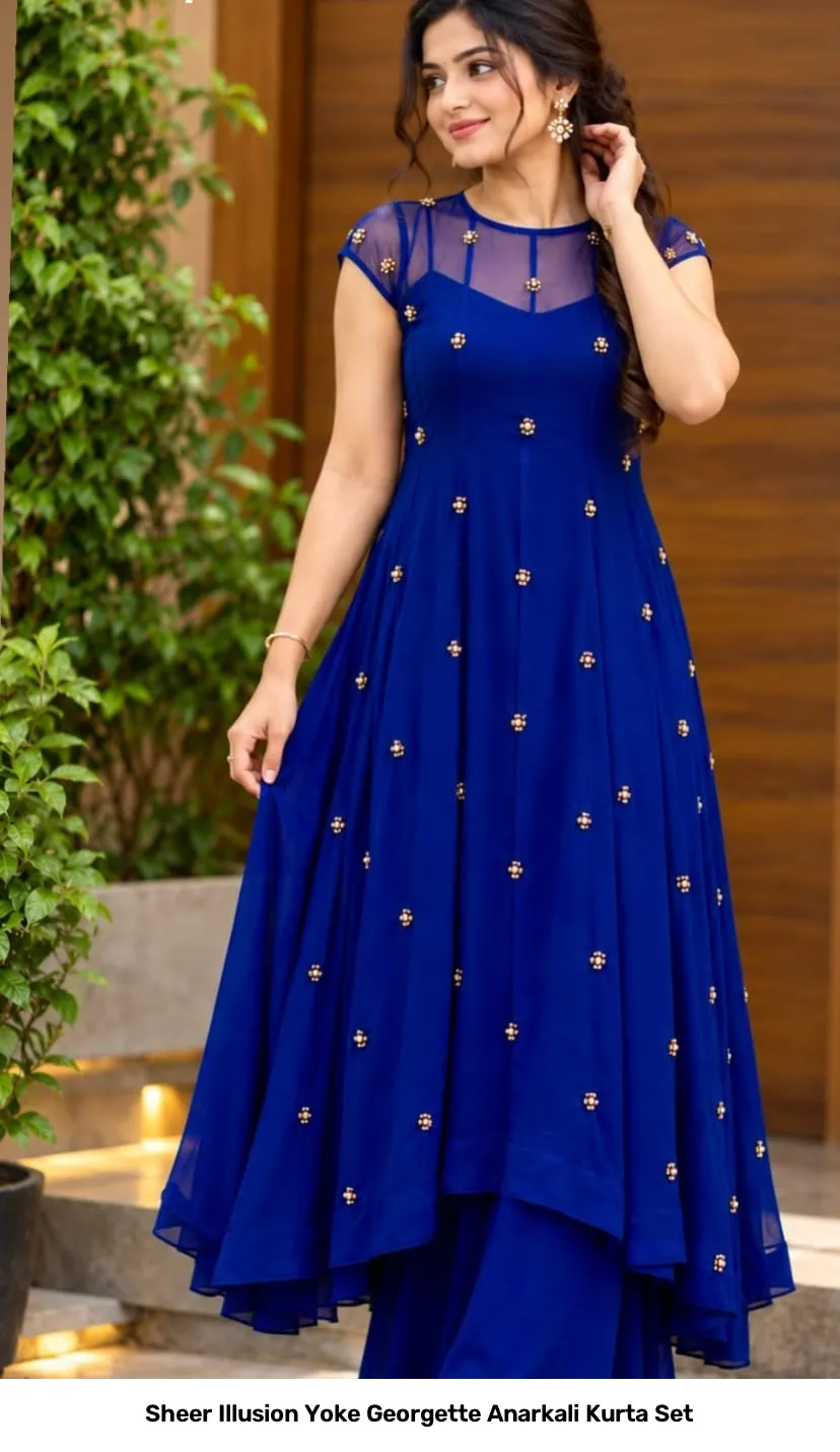 Sheer Illusion Yoke Georgette Anarkali Kurta Set 3