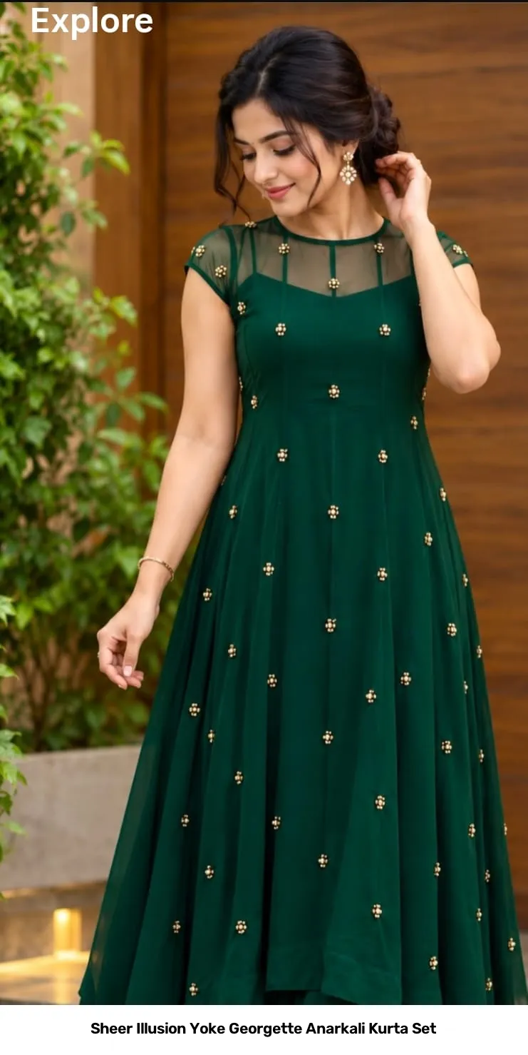 Sheer Illusion Yoke Georgette Anarkali Kurta Set 4