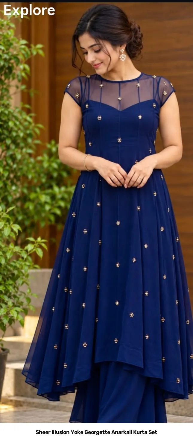 Sheer Illusion Yoke Georgette Anarkali Kurta Set 5