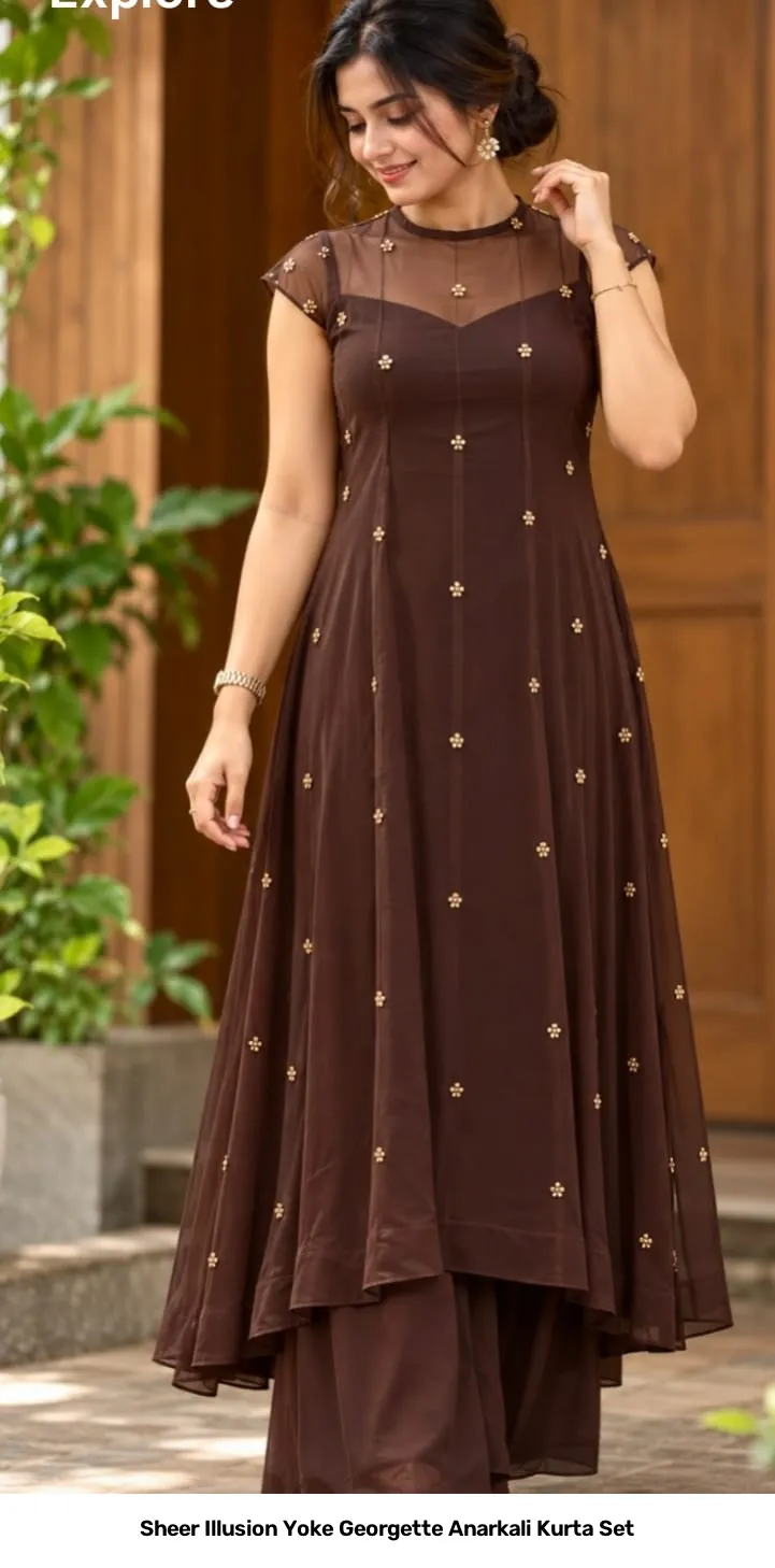 Sheer Illusion Yoke Georgette Anarkali Kurta Set 6