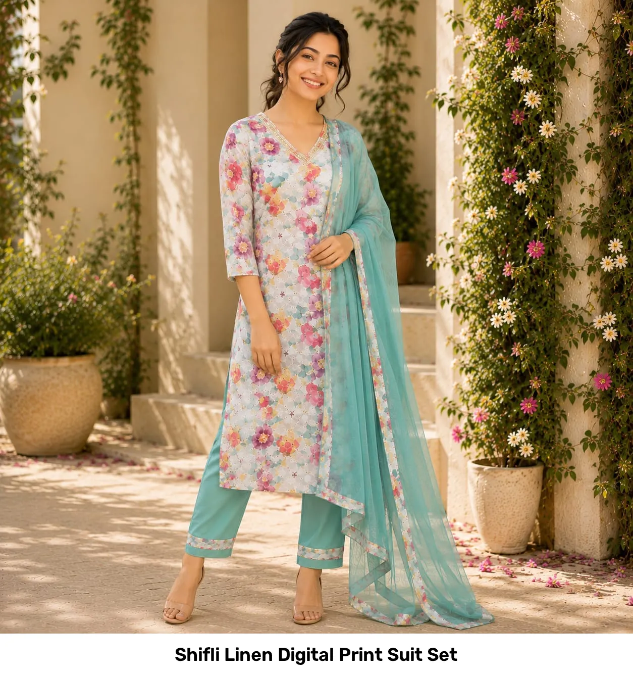 Shifli Linen Digital Print Suit Set 4