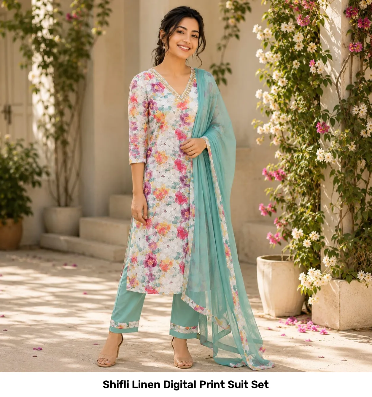 Shifli Linen Digital Print Suit Set 9