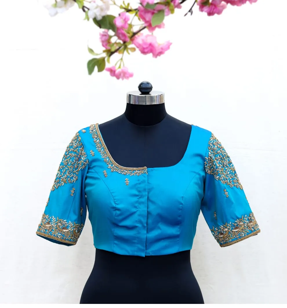 Sky Blue Embroidered Maggam Blouse