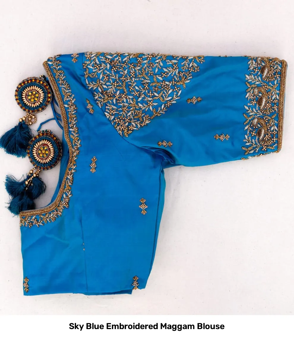 Sky Blue Embroidered Maggam Blouse 2