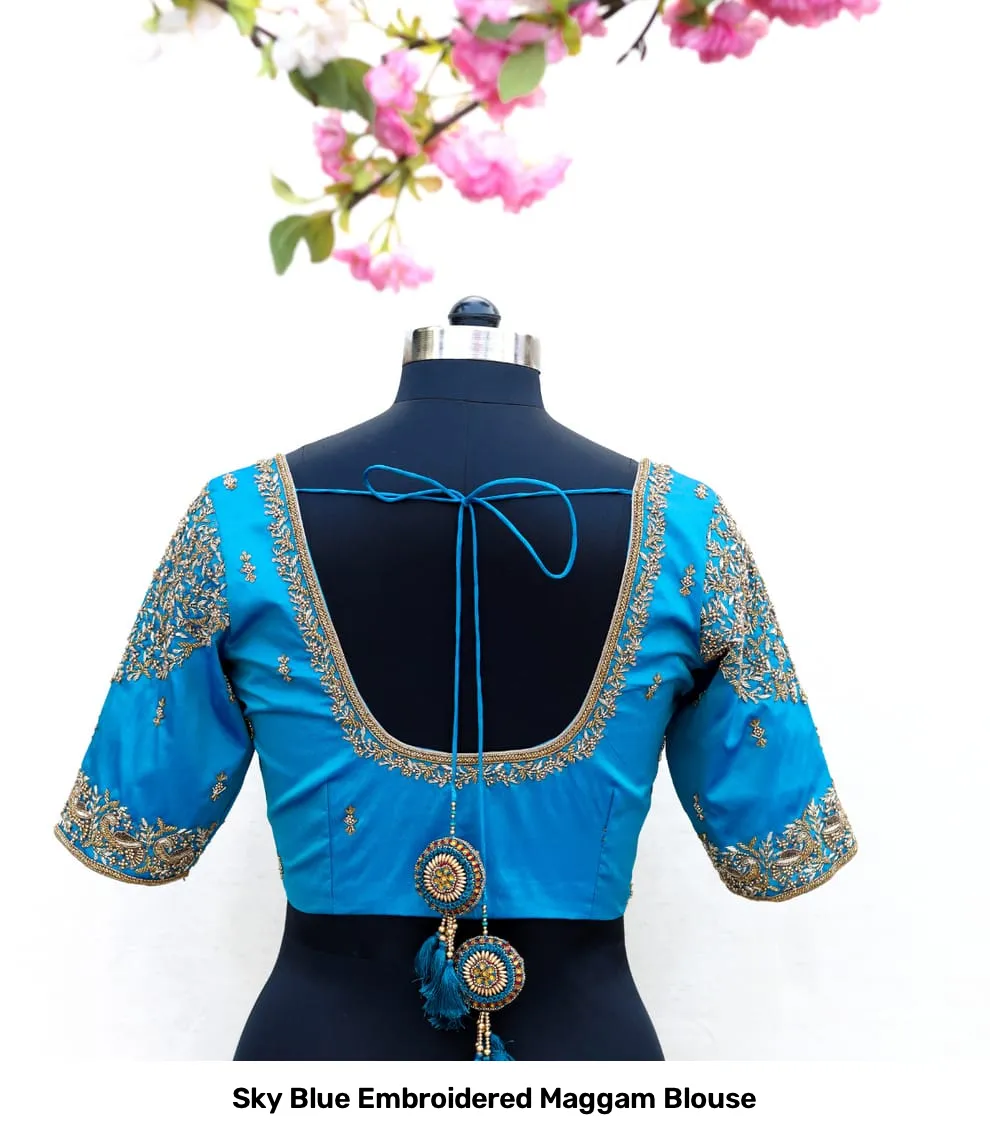 Sky Blue Embroidered Maggam Blouse 3