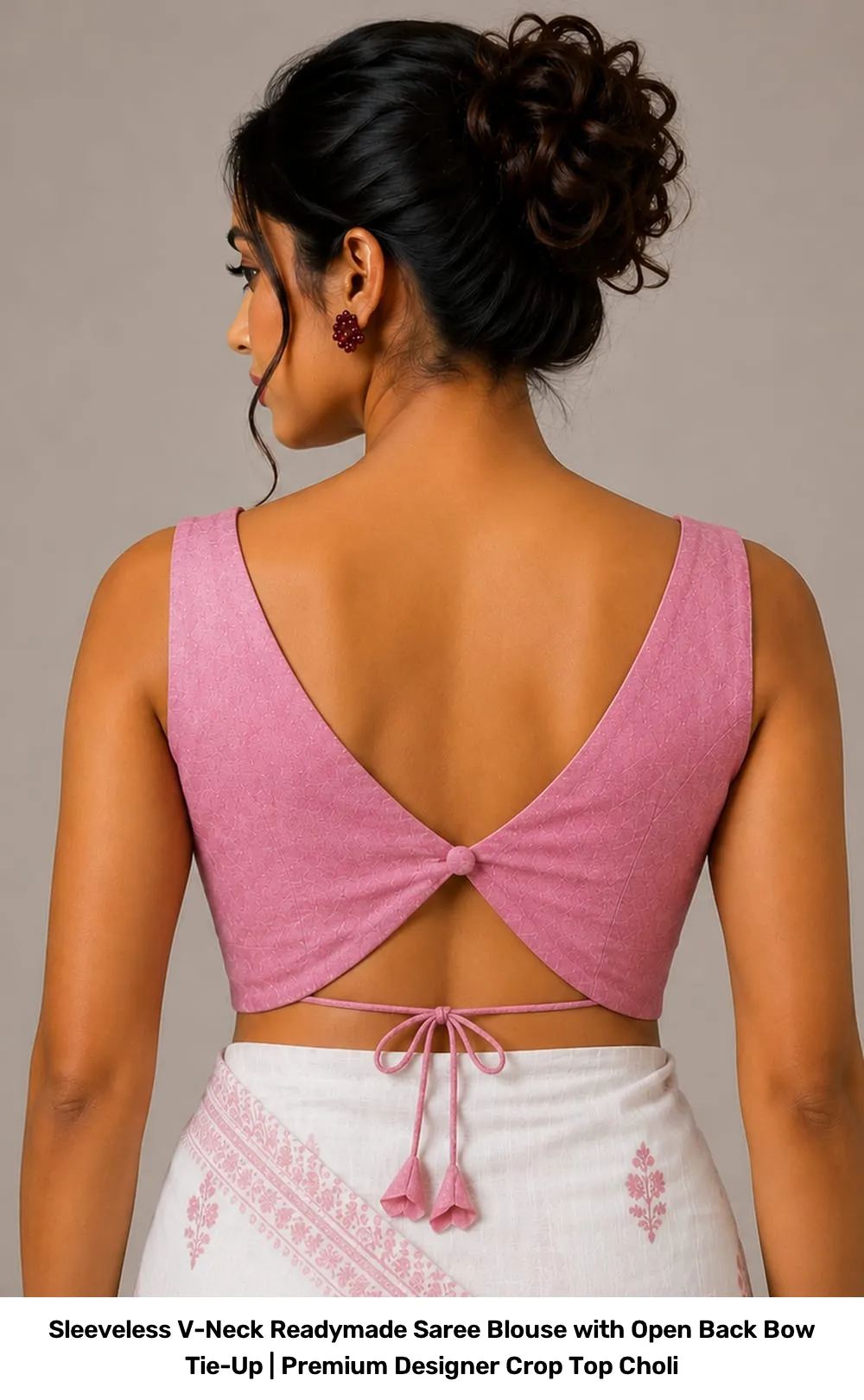 Sleeveless V-Neck Readymade Saree Blouse with Open Back Bow Tie-Up | Premium Designer Crop Top Choli 2