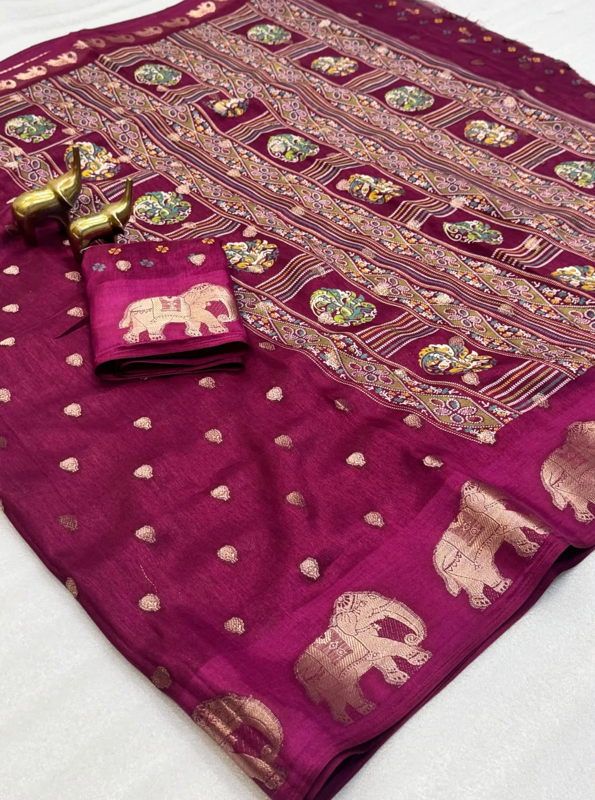 Soft Dola Silk Saree with Elephant Weaving