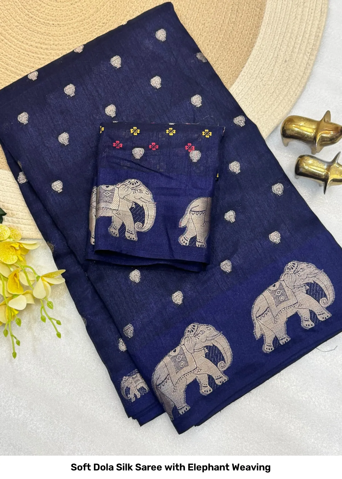 Soft Dola Silk Saree with Elephant Weaving 11