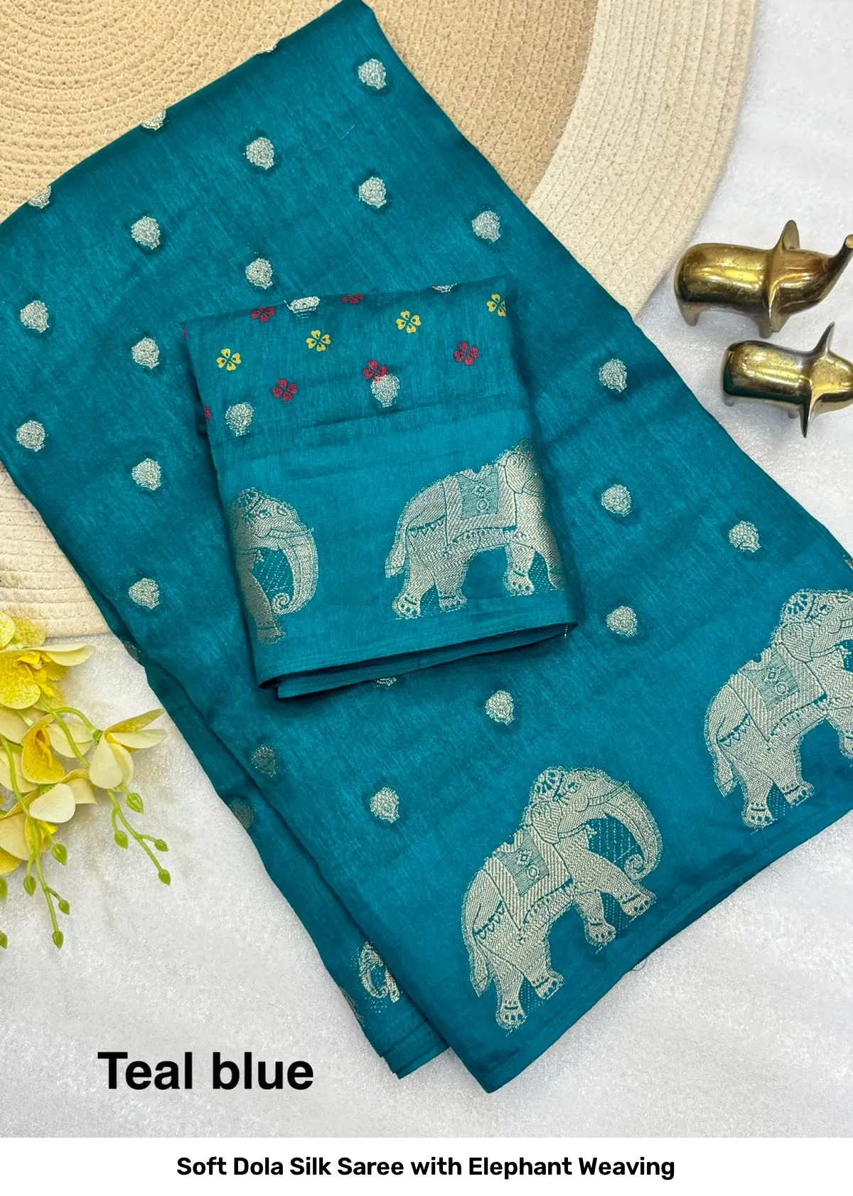 Soft Dola Silk Saree with Elephant Weaving 12