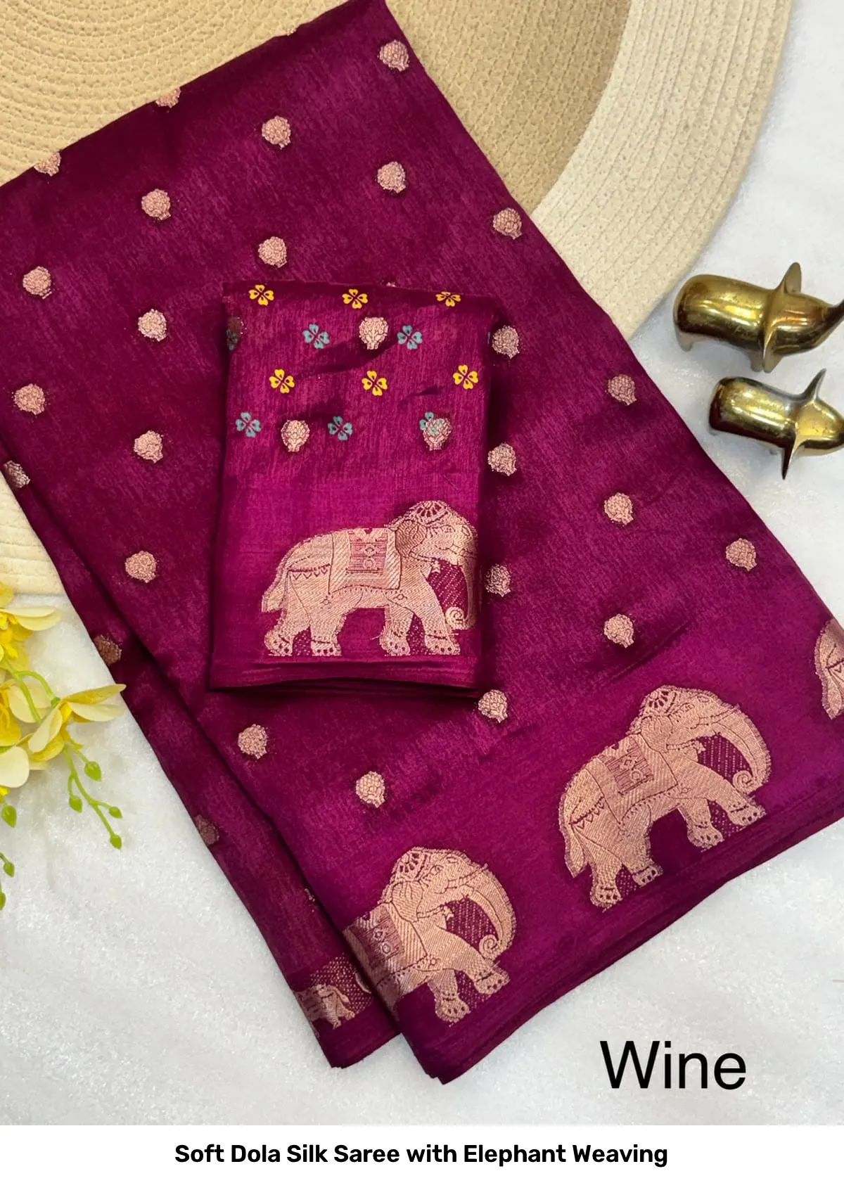 Soft Dola Silk Saree with Elephant Weaving 4