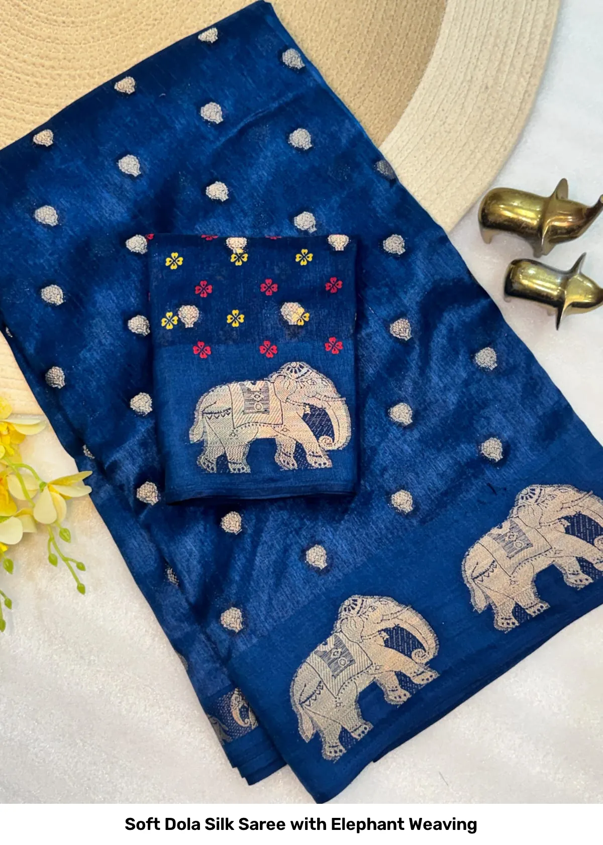 Soft Dola Silk Saree with Elephant Weaving 5