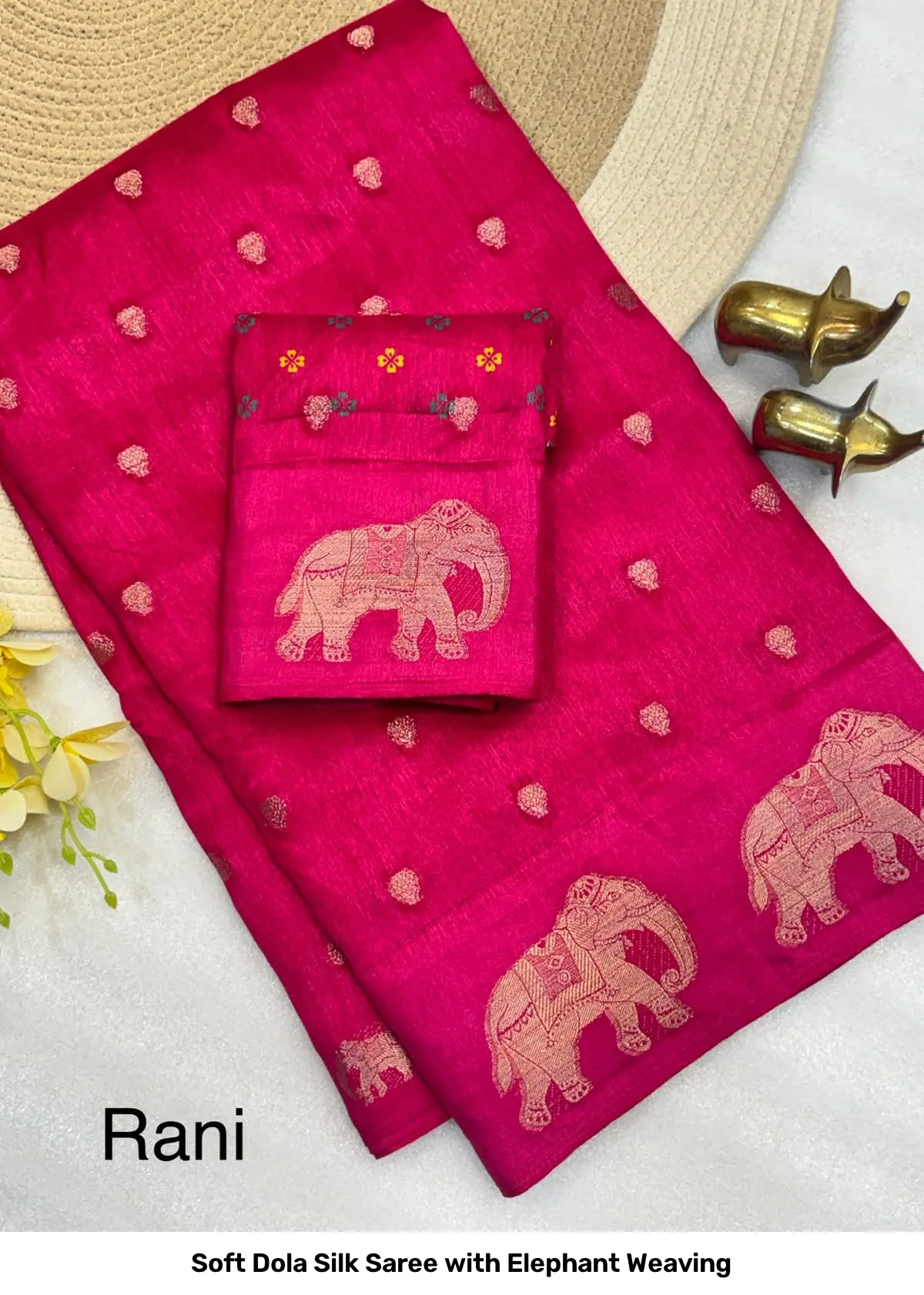 Soft Dola Silk Saree with Elephant Weaving 7