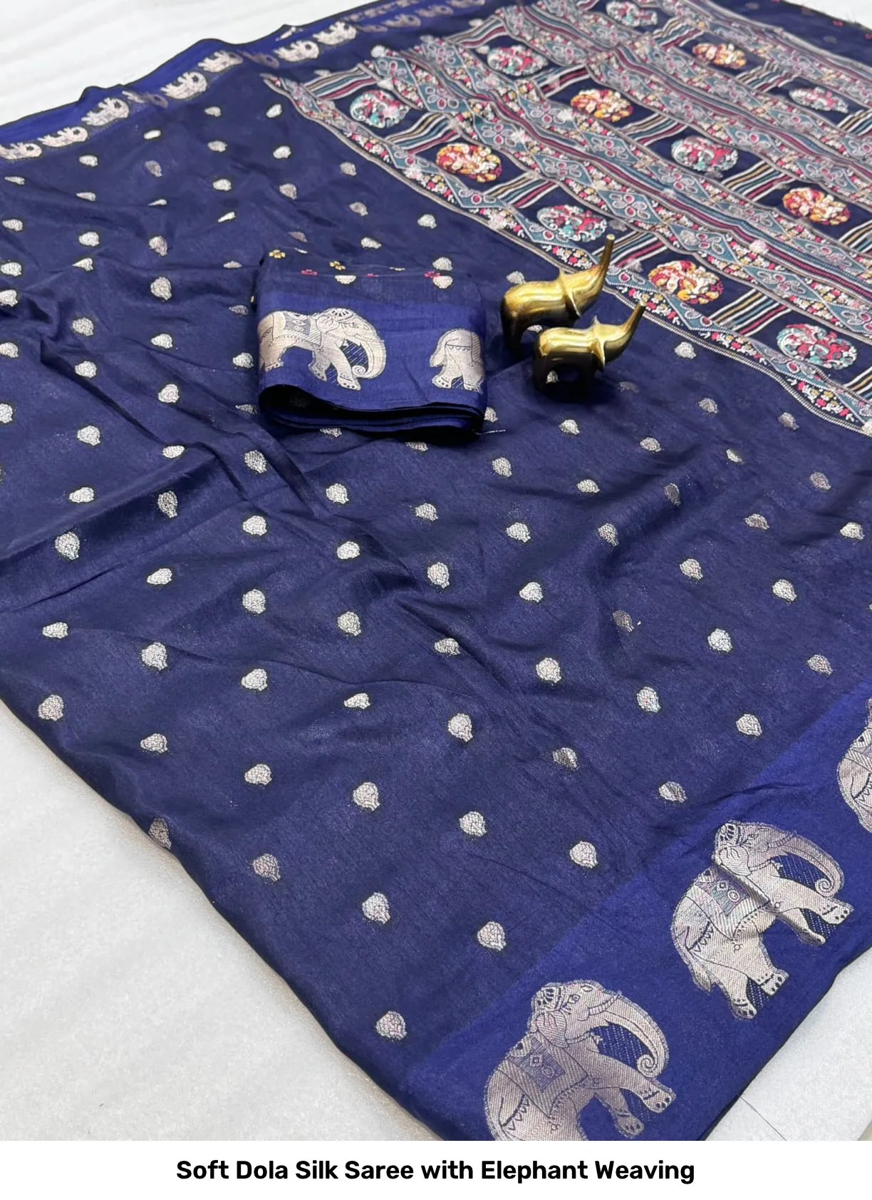 Soft Dola Silk Saree with Elephant Weaving 8