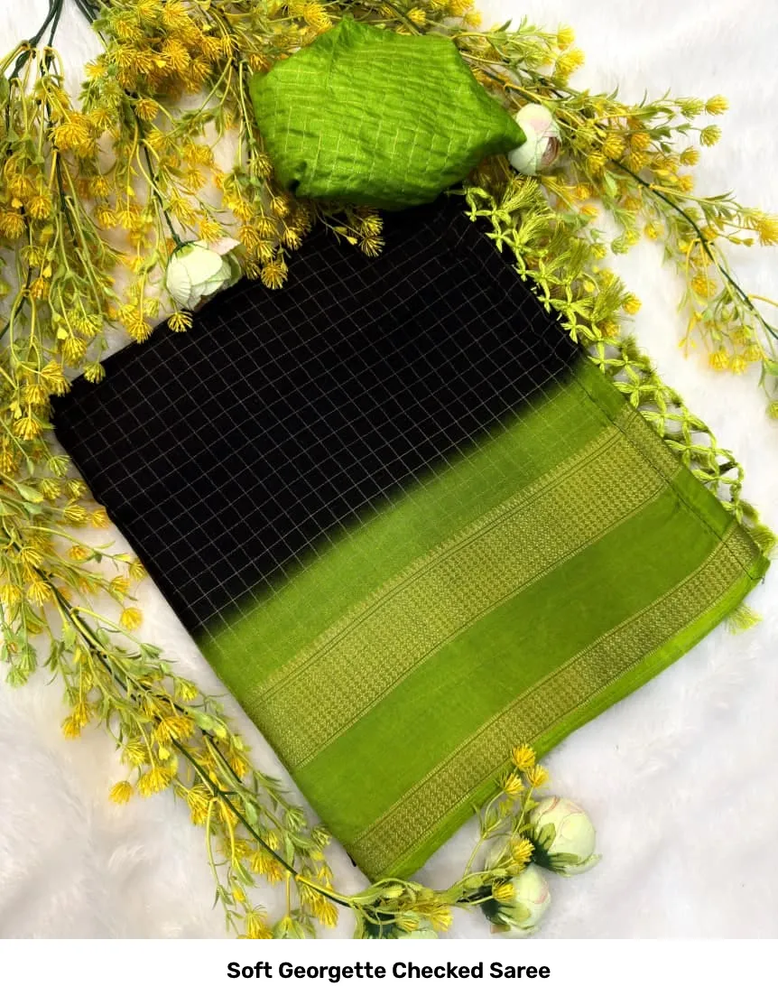 Soft Georgette Checked Saree 2