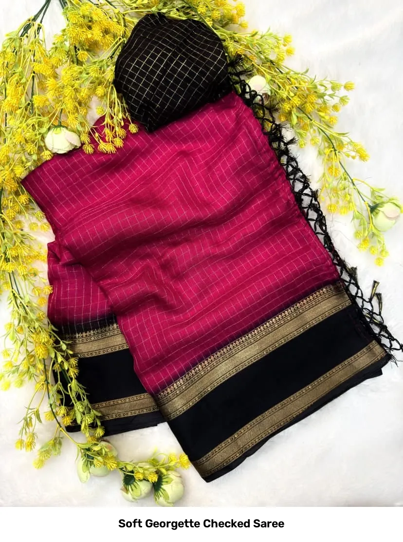 Soft Georgette Checked Saree 3