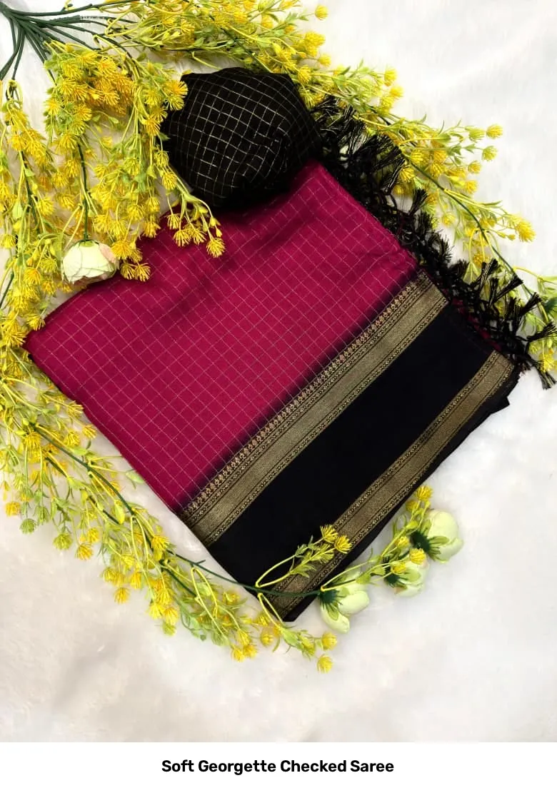 Soft Georgette Checked Saree 4
